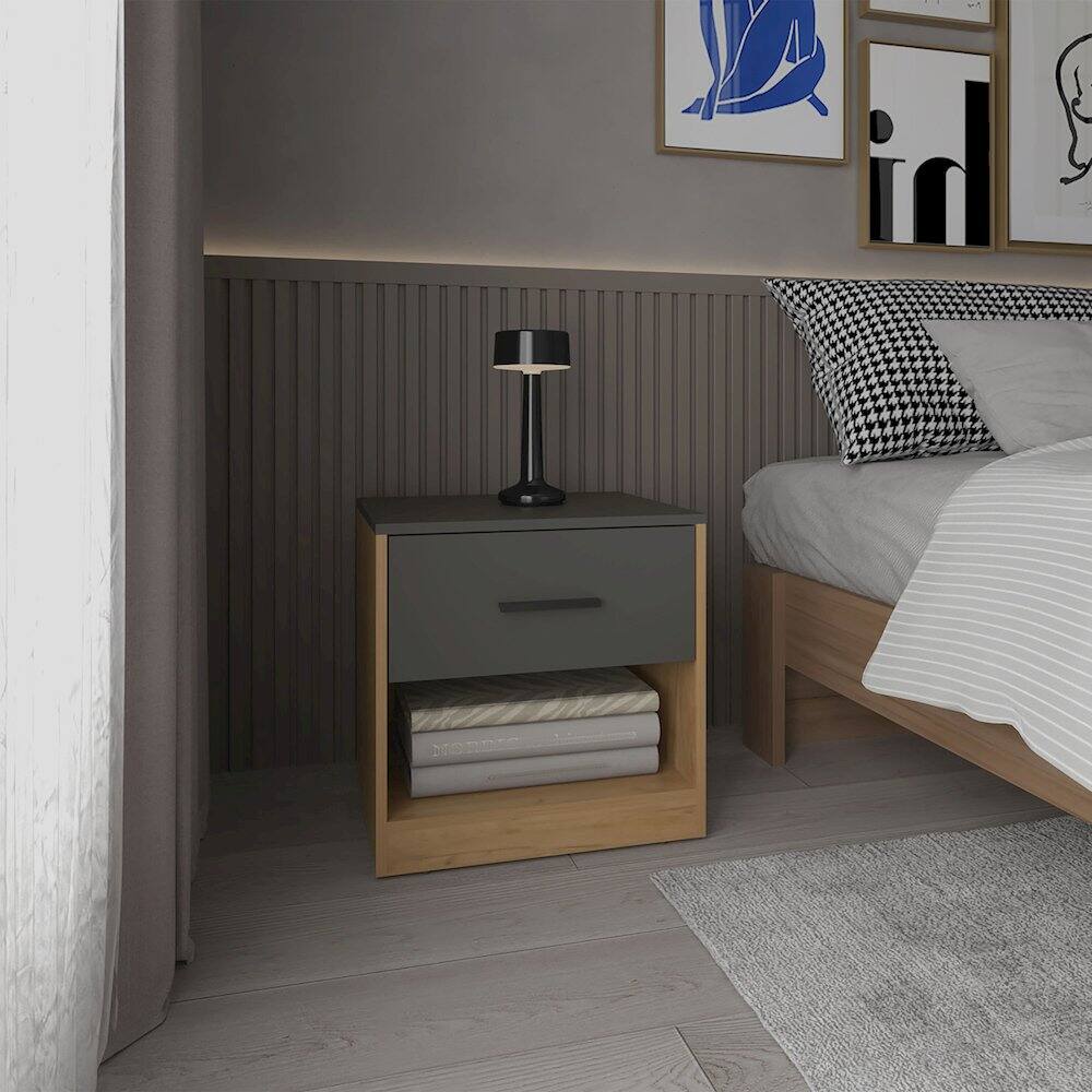 Alt View 2. TuHome - Alder Nightstand Matt Gray - Natural Oak MDF - Gray.