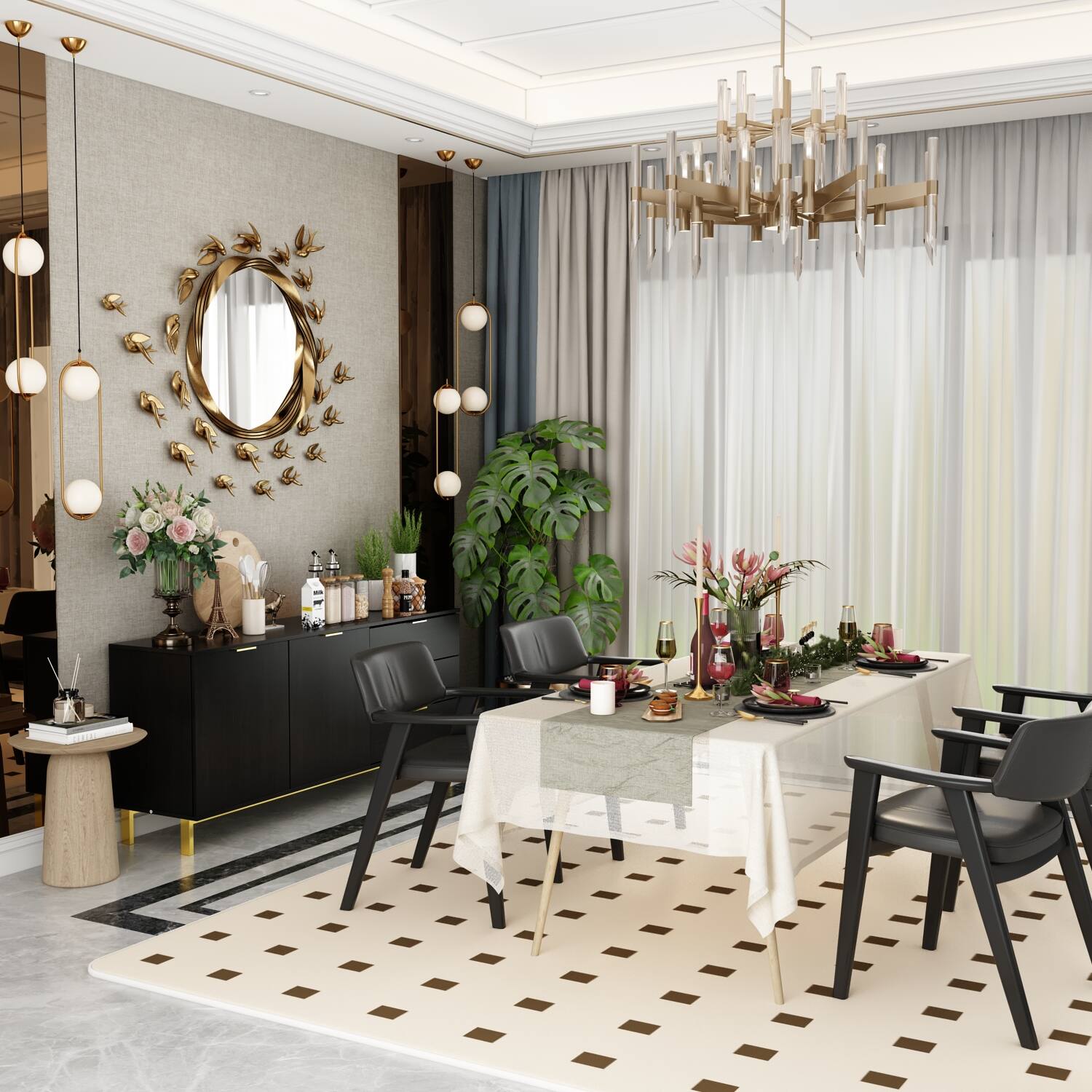 Alt View 5. FUFU & GAGA - FUFU&GAGA Modern Sideboard Buffet: Multi - Storage Dining Room Console with Gold Accents - Black.