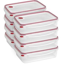 Sterilite - 03426604 16.0 Cup Rectangle UltraSeal Food Storage Container, Red 8 Ct - Clear/Rocket Red