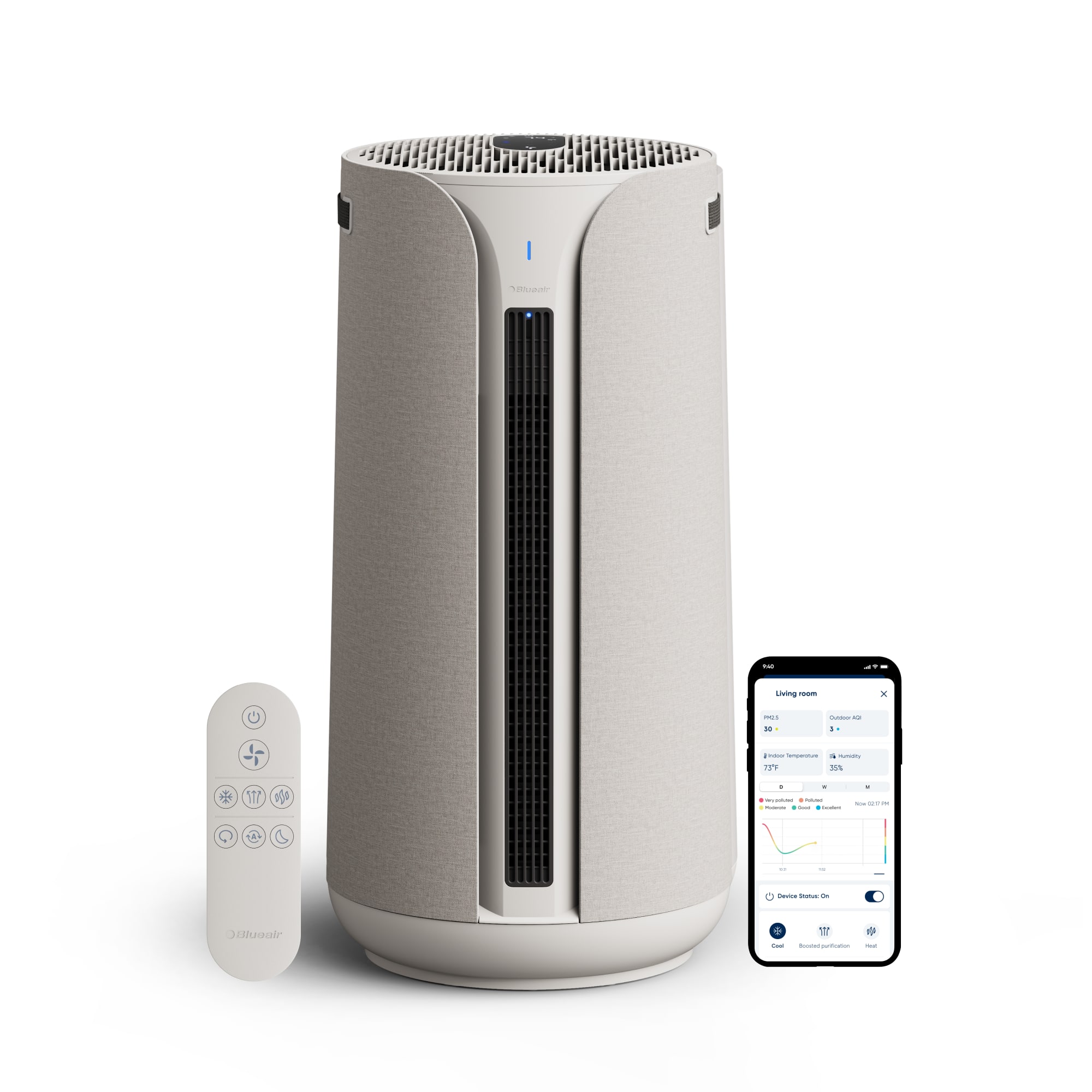 Blueair - ComfortPure 3-in-1 HEPASilent T20i Air Purifier Large: Heat + Cool + Purify - Gray - Front_Zoom