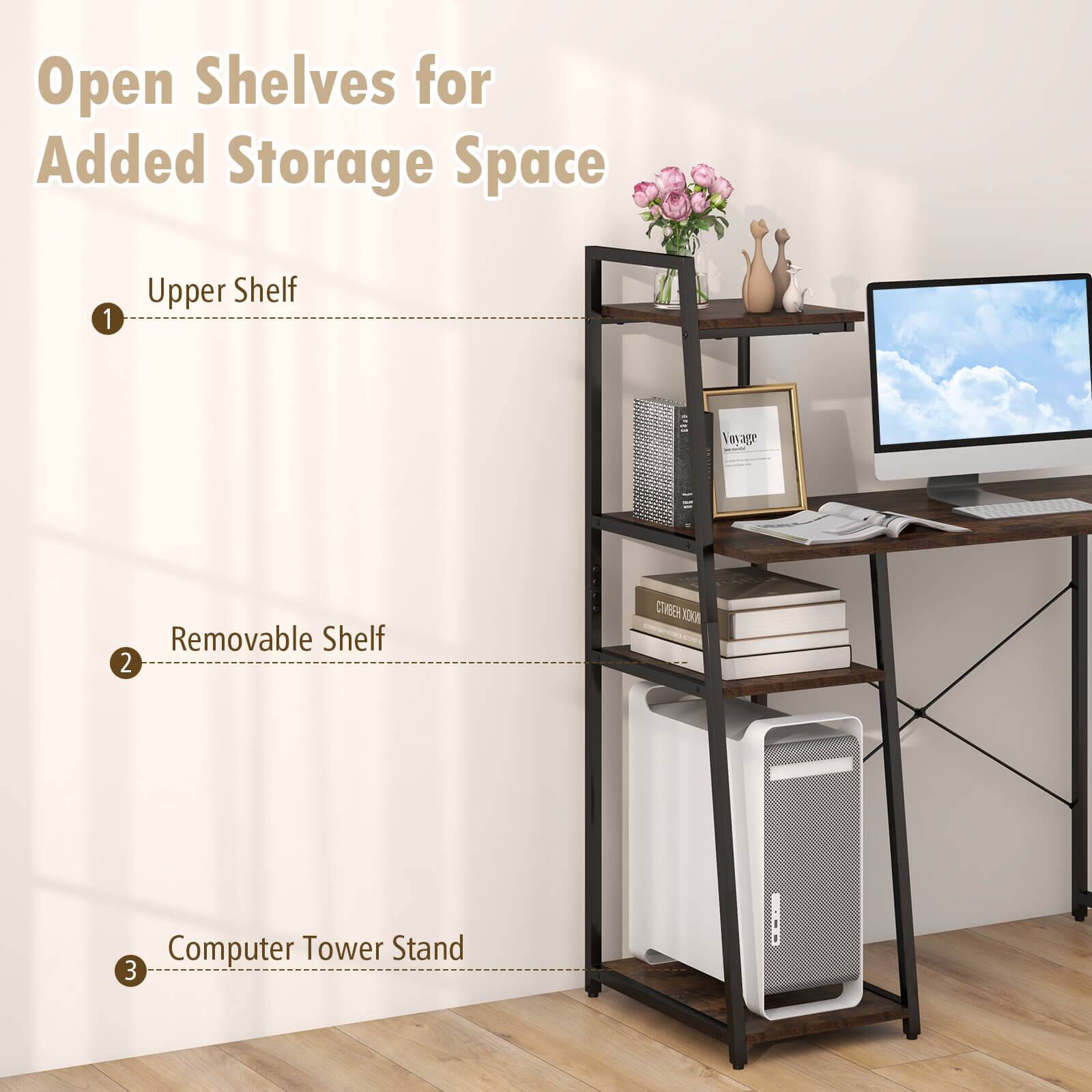 Costway Modern Computer Desk with 3 tier Storage Shelf CPU Stand Metal ...
