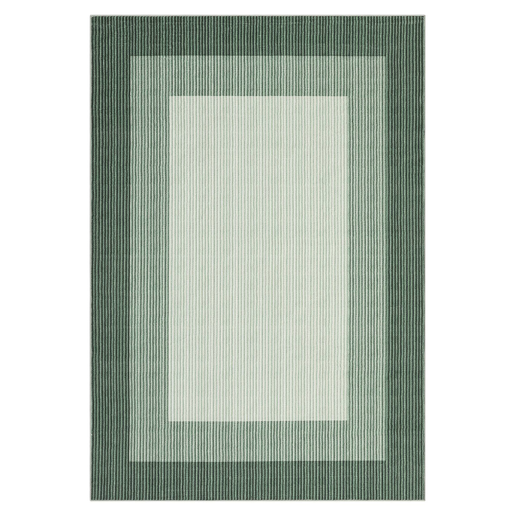 Front. GAOMON - Modern Striped Edge Area Rug Low Pile Pet Friendly Non Slip Foldable Vacuum Clean Floor Cover for Kid's Room Playroom - Green.