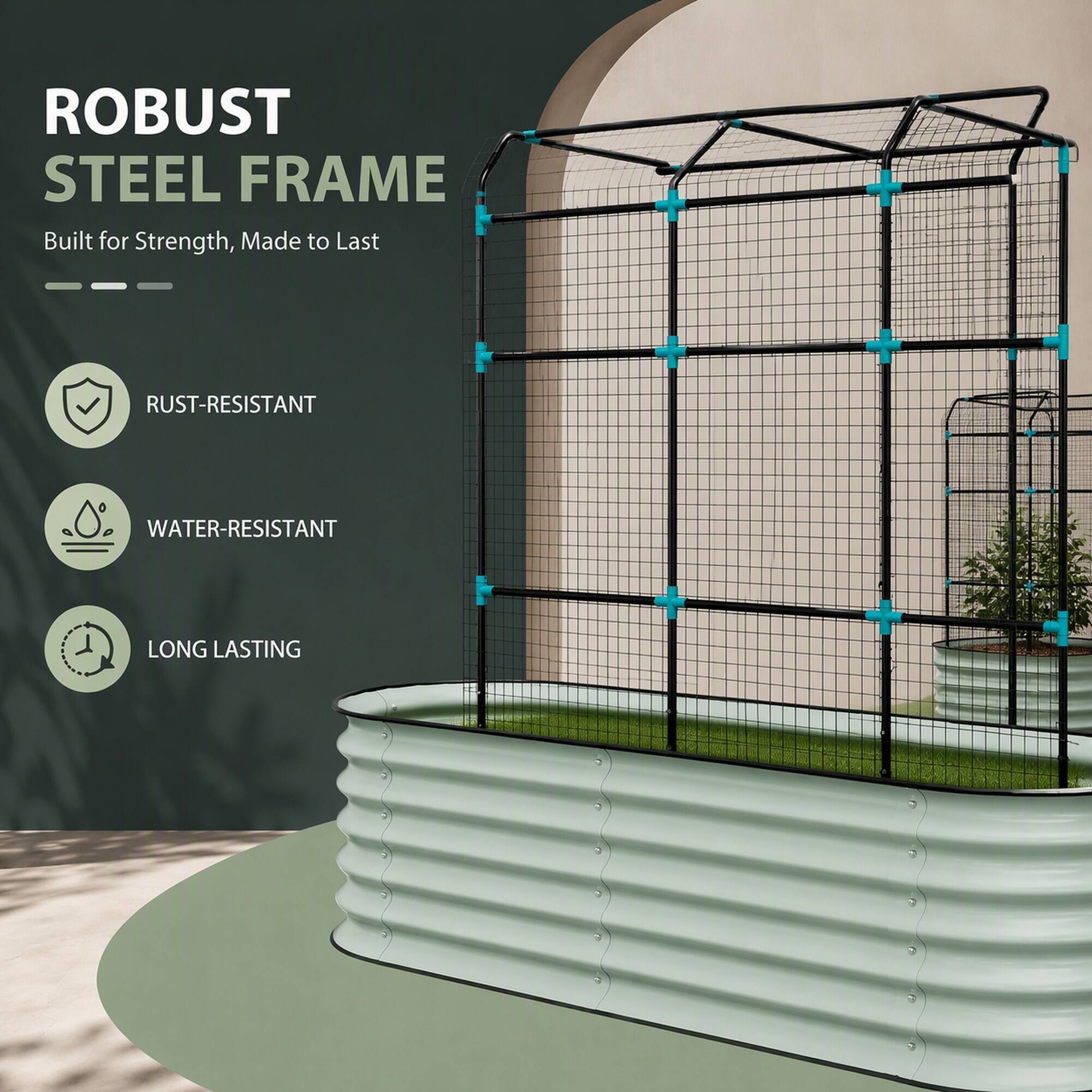 ROBUST STEEL FRAME  
Built for Strength, Made to Last

- RUST-RESISTANT
- WATER-RESISTANT
- LONG LASTING