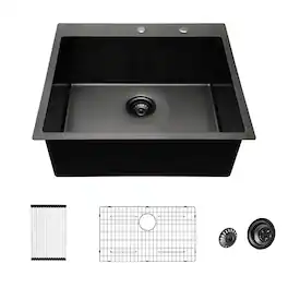 Lordear - 28"x22"x10" Topmount Gunmetal Black Sinks 16 Gauge Single Bowl Kitchen Sink - Stainless Steel