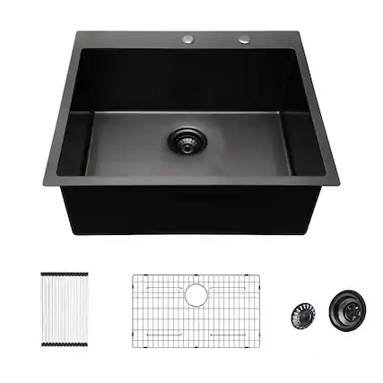Front. Lordear - 28"x22"x10" Topmount Gunmetal Black Sinks 16 Gauge Single Bowl Stainless Steel Kitchen Sink - Stainless steel.