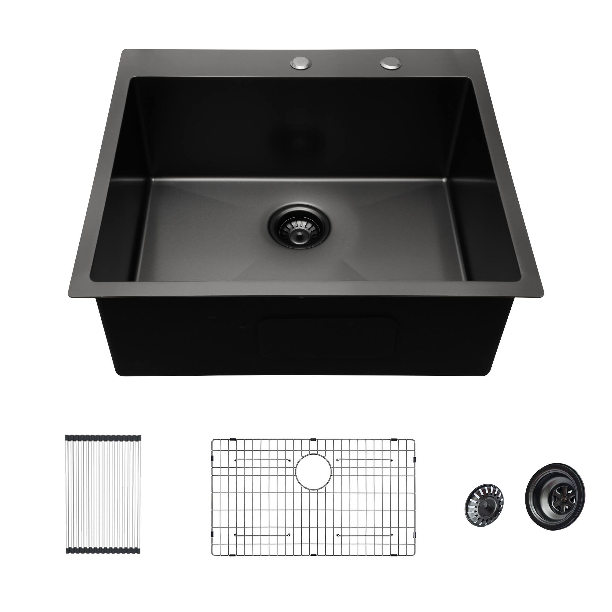 Front. Lordear - 28"x22"x10" Topmount Gunmetal Black Sinks 16 Gauge Single Bowl Stainless Steel Kitchen Sink - Stainless steel.