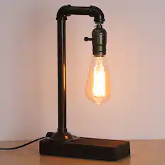 Front. Oumilen - Industrial Steampunk Table Lamp with Wooden Base with On/Off Switch, 67" Cord, E26 Base (Bulb Not Included).