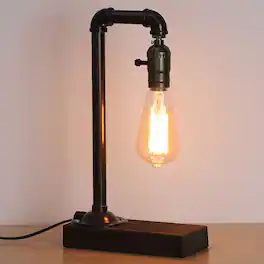 Oumilen - Industrial Steampunk Table Lamp with Wooden Base with On/Off Switch, 67" Cord, E26 Base (Bulb Not Included)