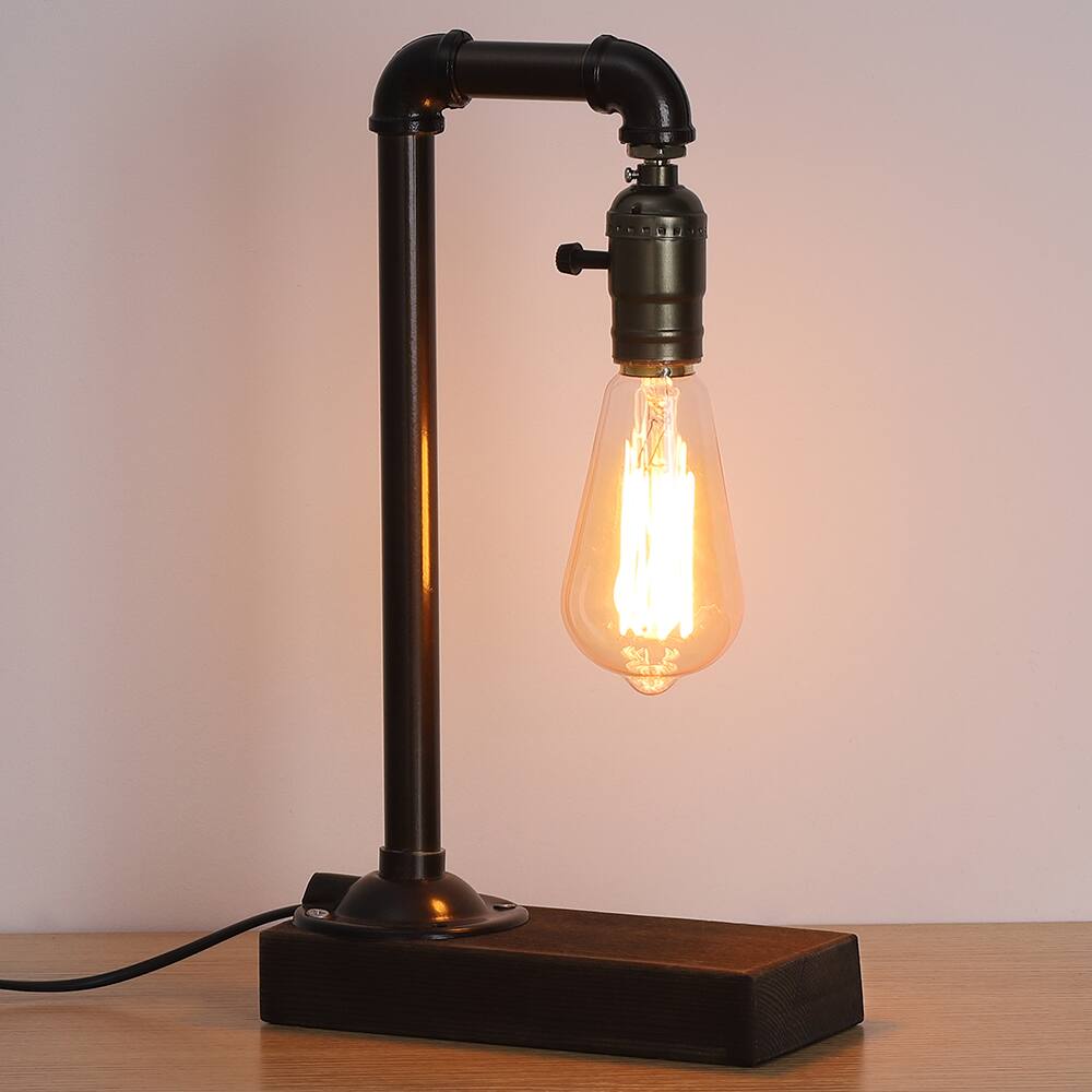 Oumilen - Industrial Steampunk Table Lamp with Wooden Base with On/Off Switch, 67" Cord, E26 Base (Bulb Not Included)