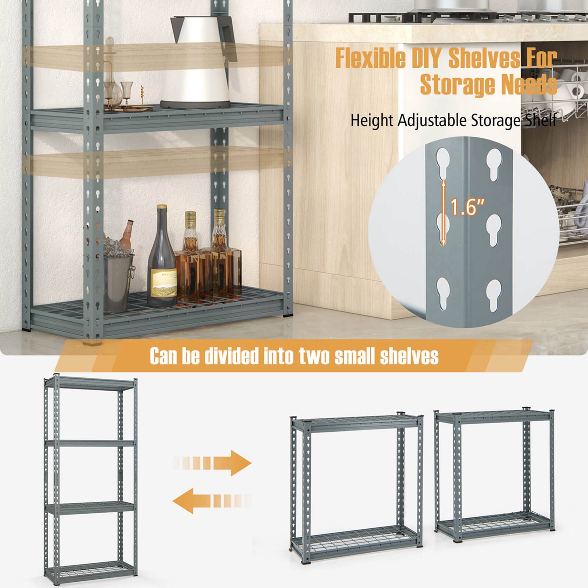 I 1 Flexible DIY Shelves For Storage Needs Height Adjustable Storage Shelf 1.6" Can be divided into two small shelves