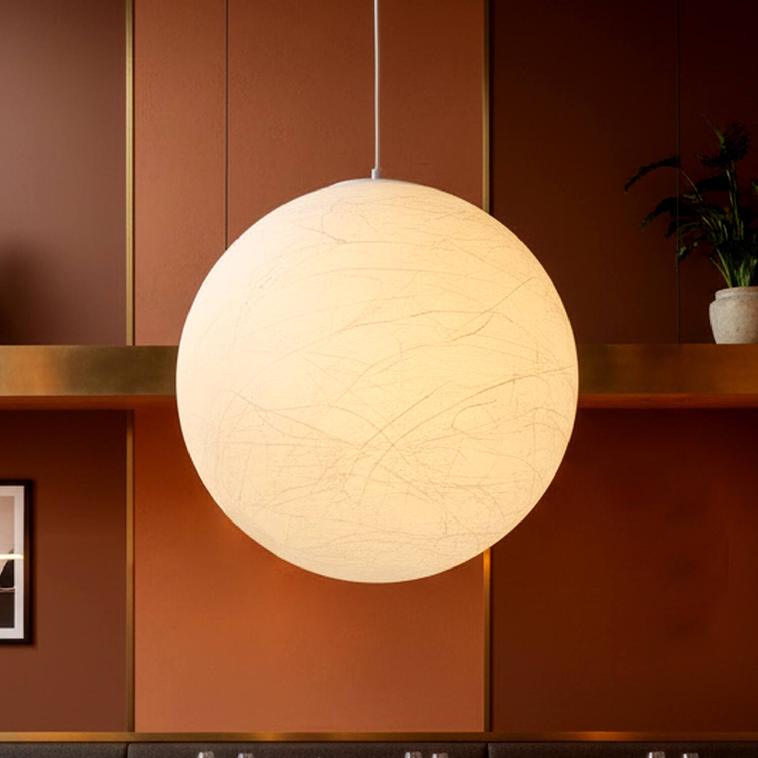 Alt View 1. Umeiluce - 19.7 Inch 1-Light Modern Pendant Light Global Moon Light Natural Silk Decor Shade - White.