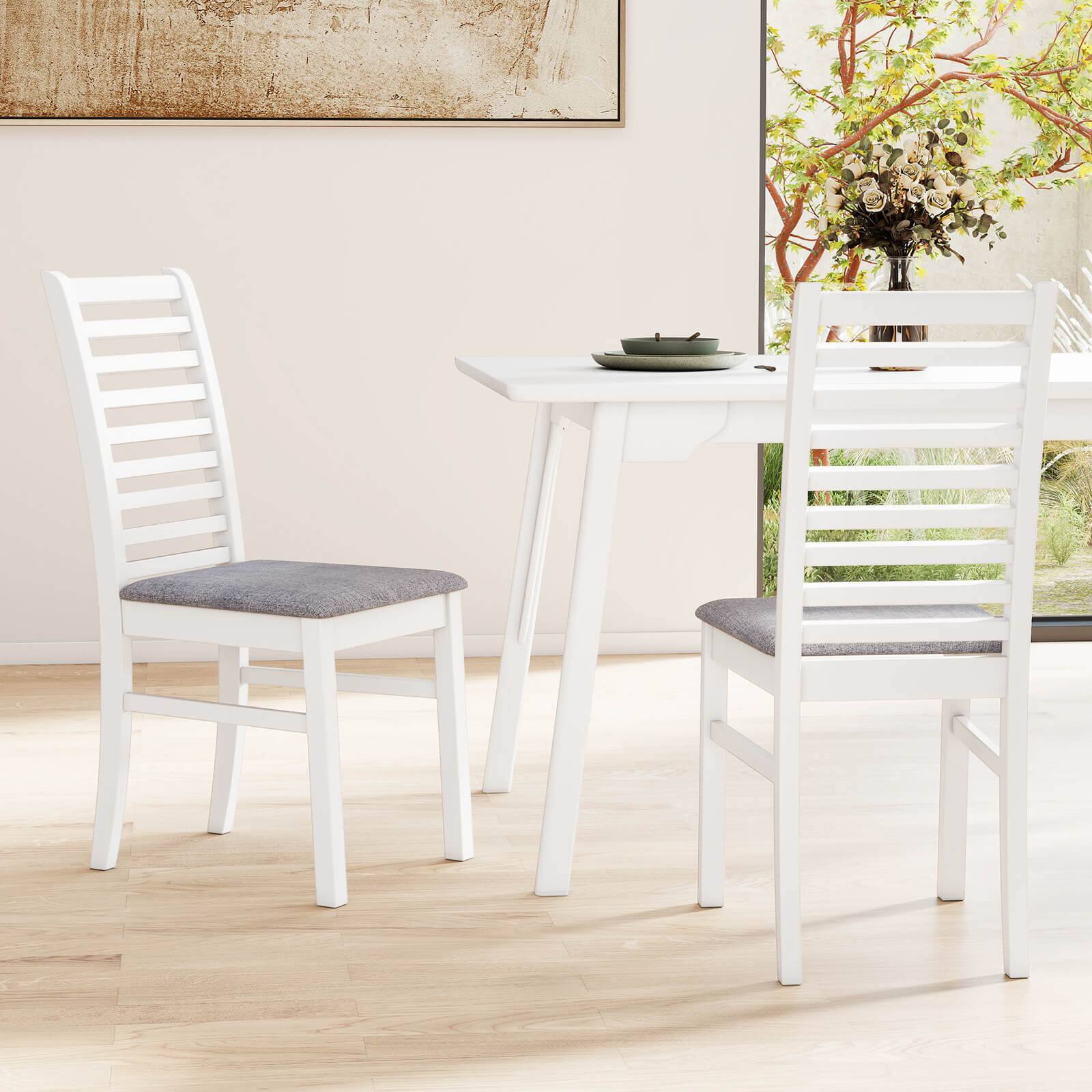 Alt View 1. Costway - Costway Modern Dining Chair Set of 2 Kitchen Chair with Rubber Wood Legs & Slatted Backrest - White.