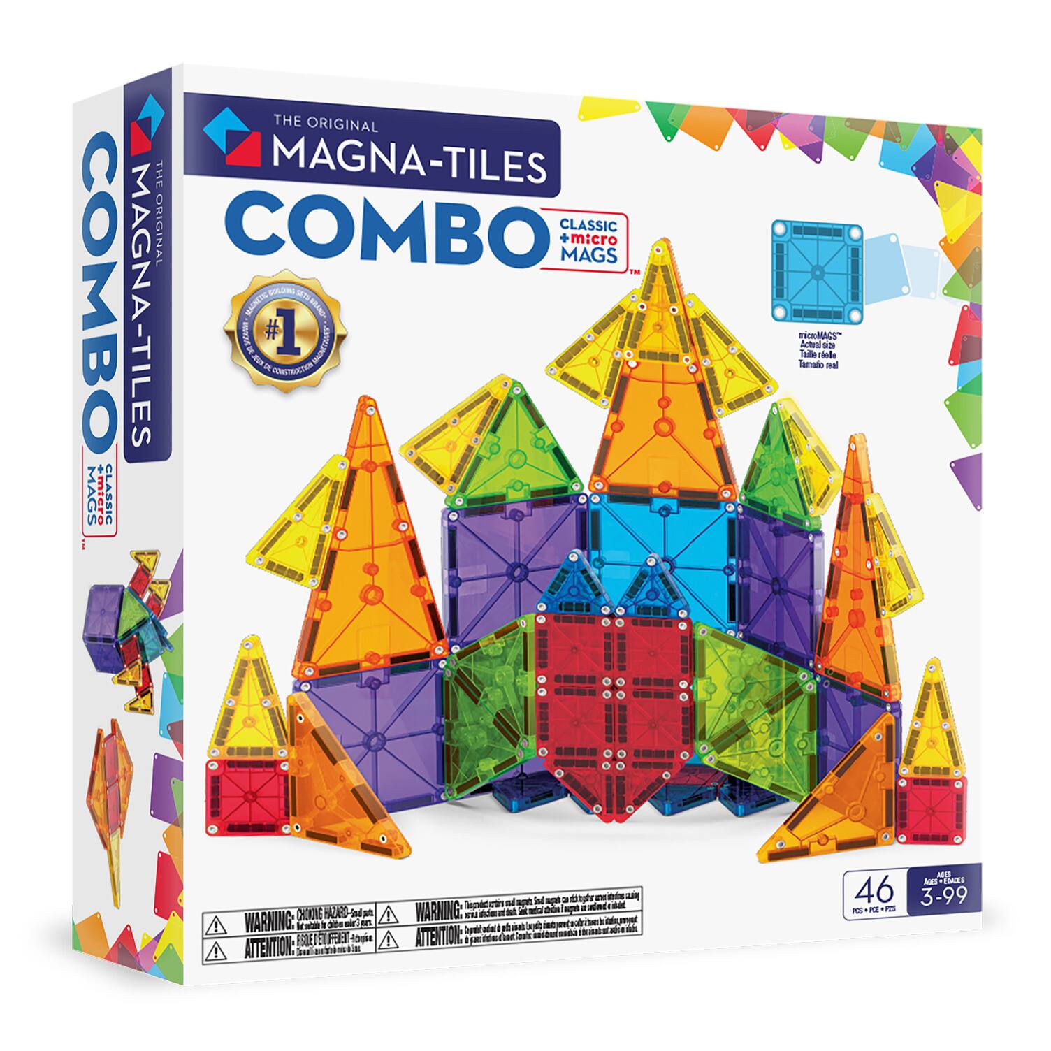 THE ORIGINAL MAGNA-TILES
COMBO-TILES
CLASSIC + MICRO MAGS
#1 BUILDING SKILL
#1 EDUCATIONAL TOY
46 PIECES
3-99 YEARS
WARNING: CHOKING HAZARD - Small parts. Not for children under 3 years.
ATTENTION: RISQUE DE SOUFFOCATION - Petits morceaux. Ne convient pas aux enfants de moins de 3 ans.
ADVERTENCIA: RIESGO DE AHOGO - Piezas pequeñas. No es adecuado para niños menores de 3 años.
AVISO: RISCO DE ASFOGAMENTO - Peças pequenas. Não é adequado para crianças menores de 3 anos.
MAGS
MAGS MICRO
MAGS MICRO