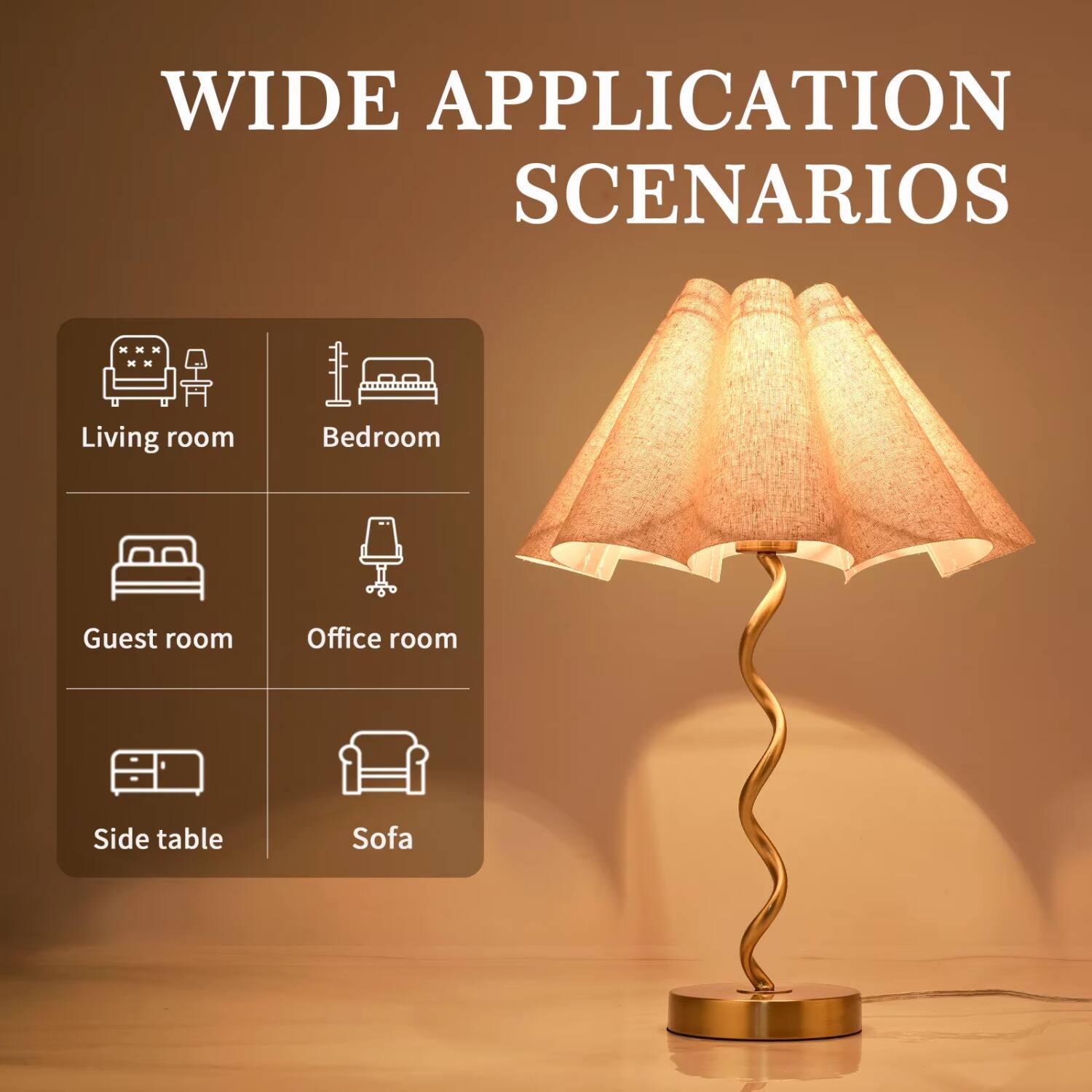 WIDE APPLICATION SCENARIOS

- Living room
- Bedroom
- Guest room
- Office room
- Side table
- Sofa