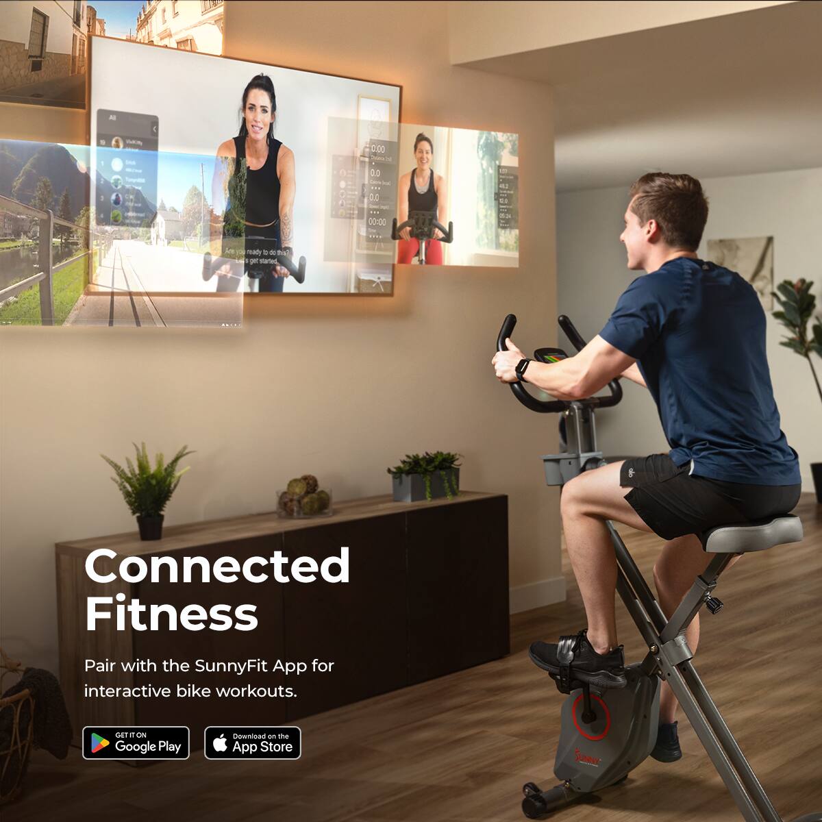 Connected Fitness
Pair with the SunnyFit App for interactive bike workouts.
Get it on Google Play
Download on the App Store