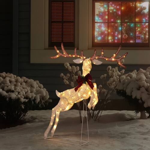 Alt View 7. Winado - 5FT Christmas Jumping Reindeer Pre-lit with Lights for Indoor Outdoor Yard Porch Holiday Ornament Displays Decoration - White.