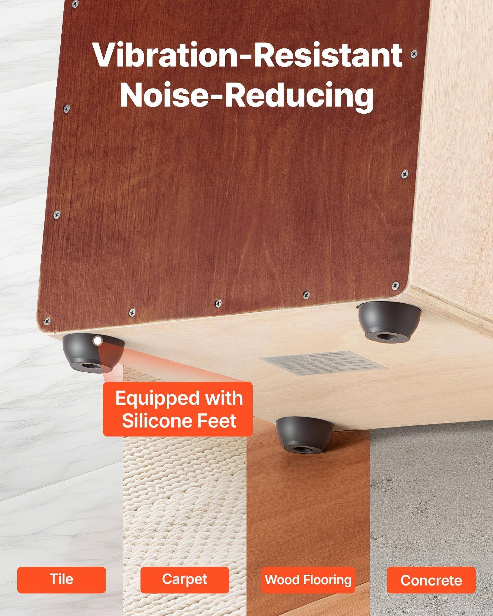 Vibration-Resistant  
Noise-Reducing  

Equipped with Silicone Feet  

Tile  
Carpet  
Wood Flooring  
Concrete