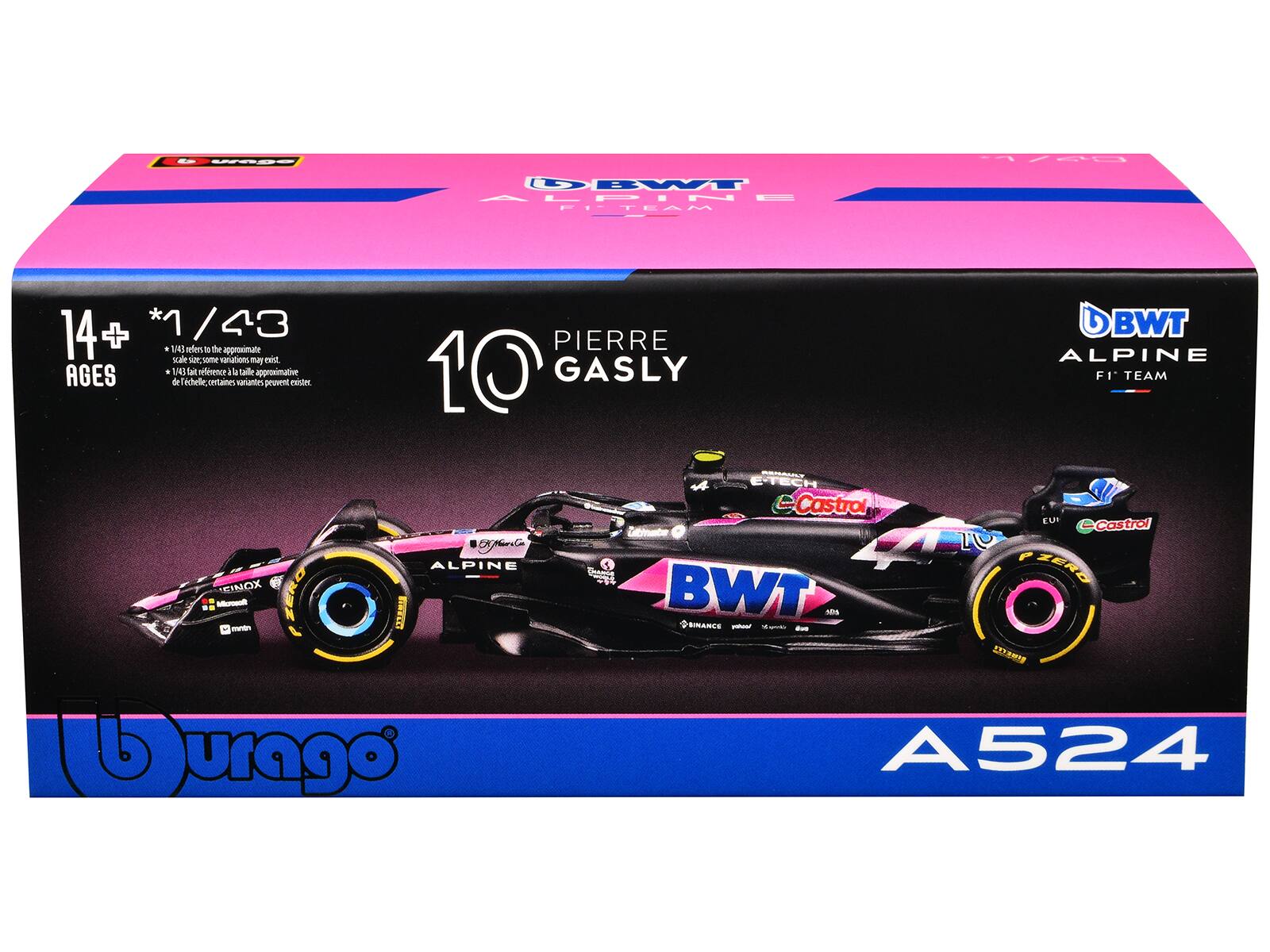 SE- 1/89 DBWT LPIN I FITEAM 14+ + *1/43 41 rlen - the approximate sale sin some anations may el 1/41 al nigorcecr . la taie approsimative AGES de echele, ctaines nariamtes peuvent reister PIERRE 10 GASLY BWT ALPINE FI TEAM - opeG ALPINE EINOX - mntn Erca Qurago W C-TECH Castrol EUI Castrol Late TO IERO BWT ads SSMANCE antta 1M1 A524