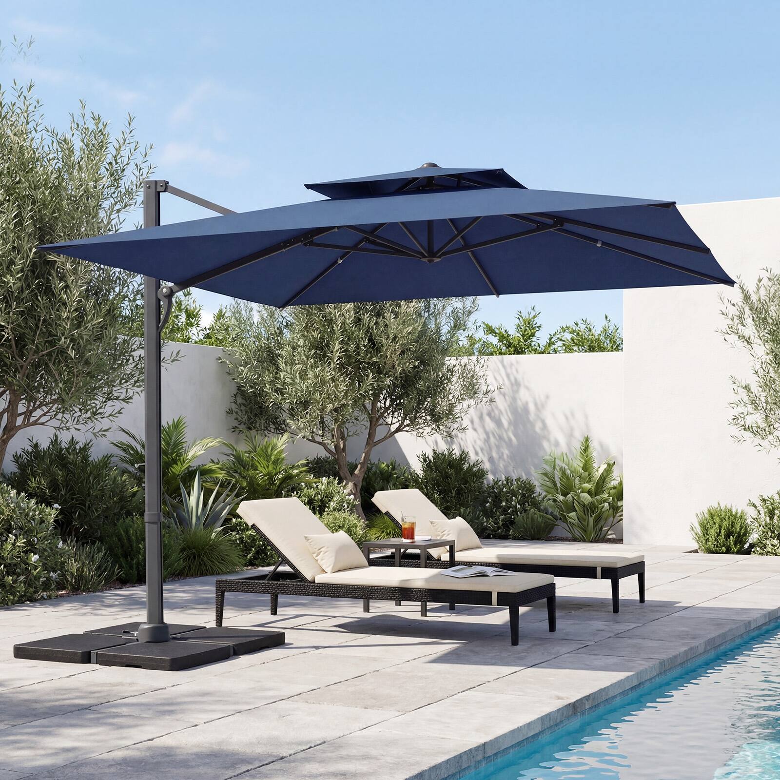 Alt View 3. Gymax - Gymax 10FT Patio Cantilever Umbrella w/360-Degree Rotation 8 Sturdy Ribs Air Vent for Pool Navy Blue - Blue.
