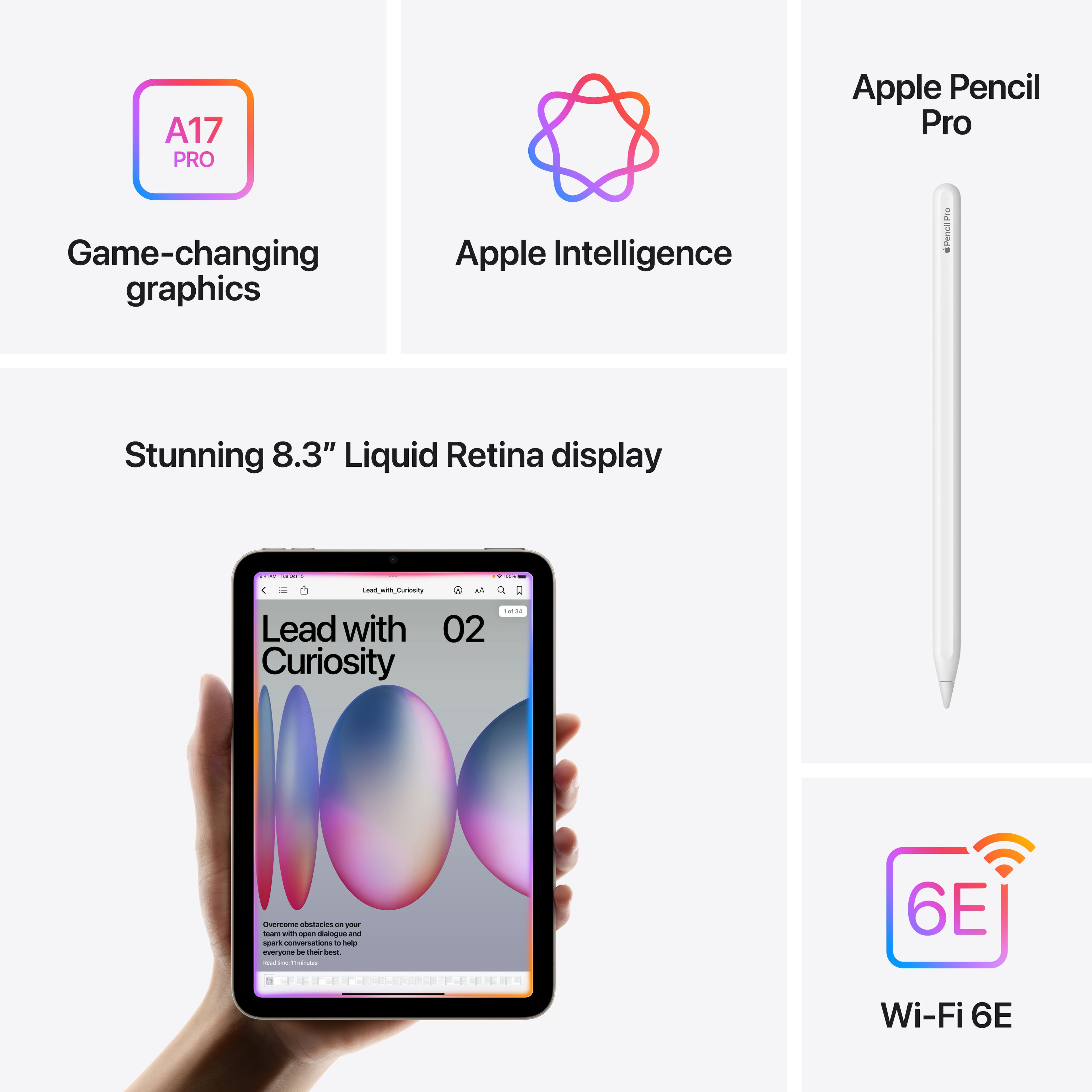A17 PRO Apple Pencil Pro Game-changing graphics Apple Intelligence ePencilio Stunning 8.3" Liquid Retina display Lead with 02 Curiosity a soteries - por mam - - - - spars conversation - - n - tade es - - 6E Wi-Fi 6E