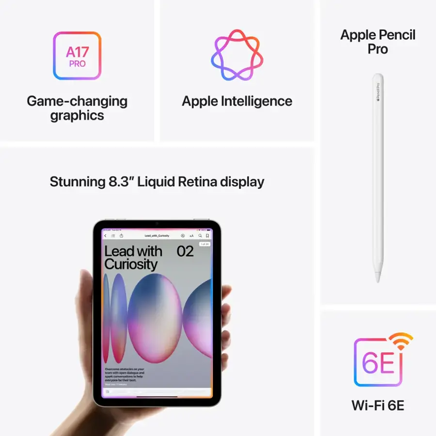 A17 PRO Apple Pencil Pro Game-changing graphics Apple Intelligence ePencilio Stunning 8.3" Liquid Retina display Lead with 02 Curiosity a soteries - por mam - - - - spars conversation -  - n - tade es - - 6E Wi-Fi 6E