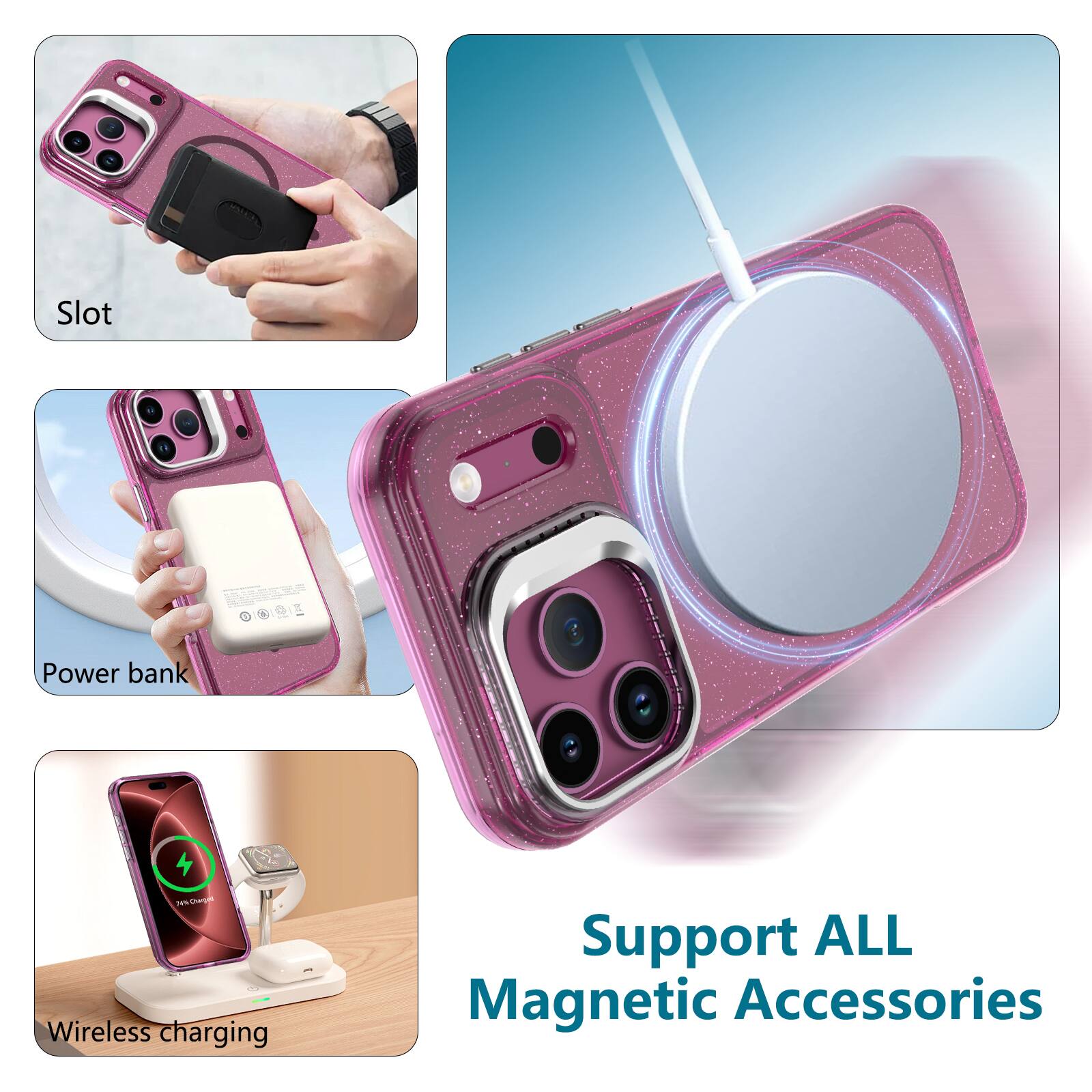 - Slot
- Power bank
- 24% Charged Wireless charging
- Support ALL Magnetic Accessories