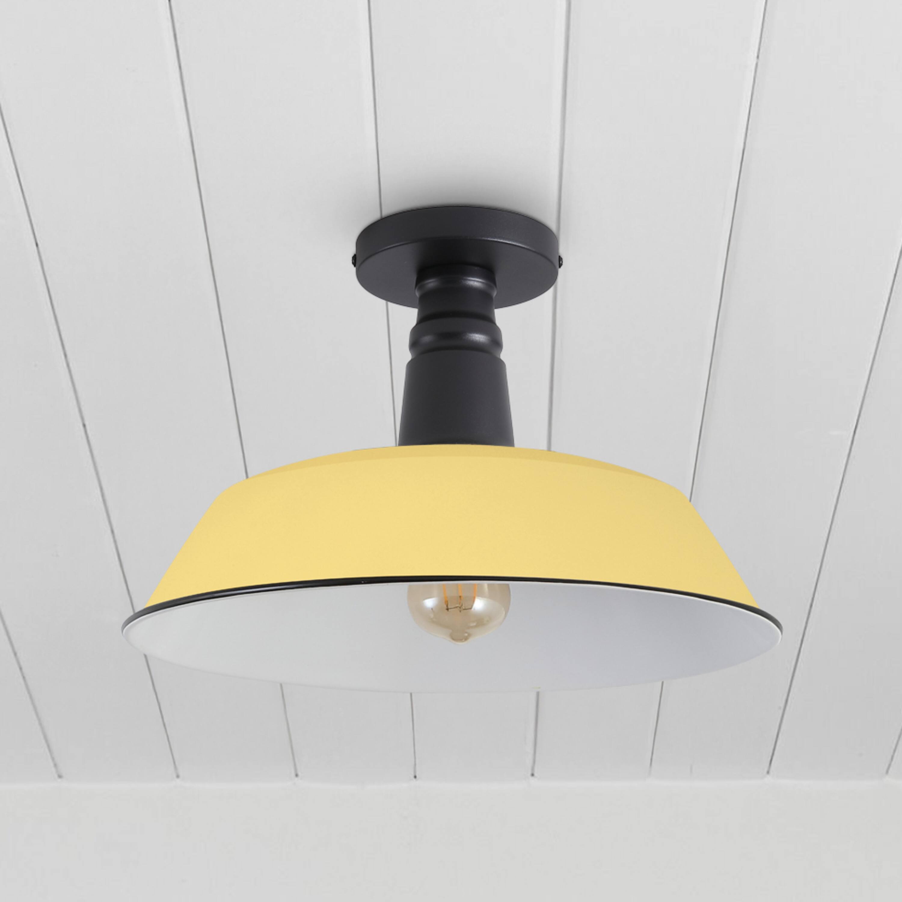 Alt View 5. Jonathan Y - Camila 14" 1-Light Classic Industrial Indoor/Outdoor Iron LED Semi Flush Mount, Matte Yellow - Matte Yellow/Black.