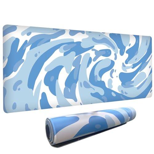 Earthley Blooms - Fluid Pattern Xxl Mouse Pad Super Thick Waterproof Large Gaming Mousepad With Stitched Edge Computer Desk - fluid light blue-15.7L x 31.5W inches