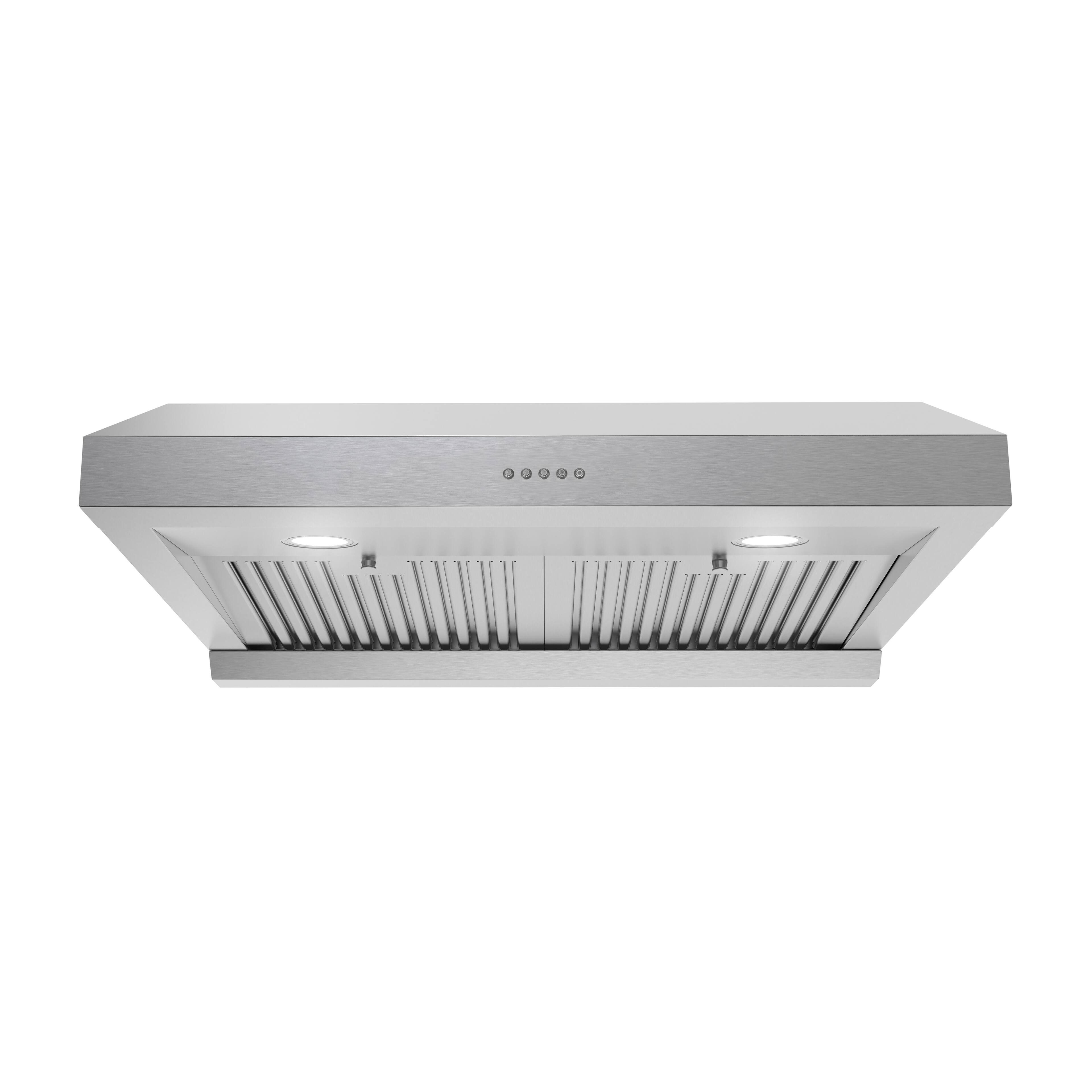 Angle. Streamline - 30 in. Ampezzo Ducted Undermount 406 CFM Range Hood, Baffle Filters, Push Button Control, LED Lights - Brushed Stainless Steel.