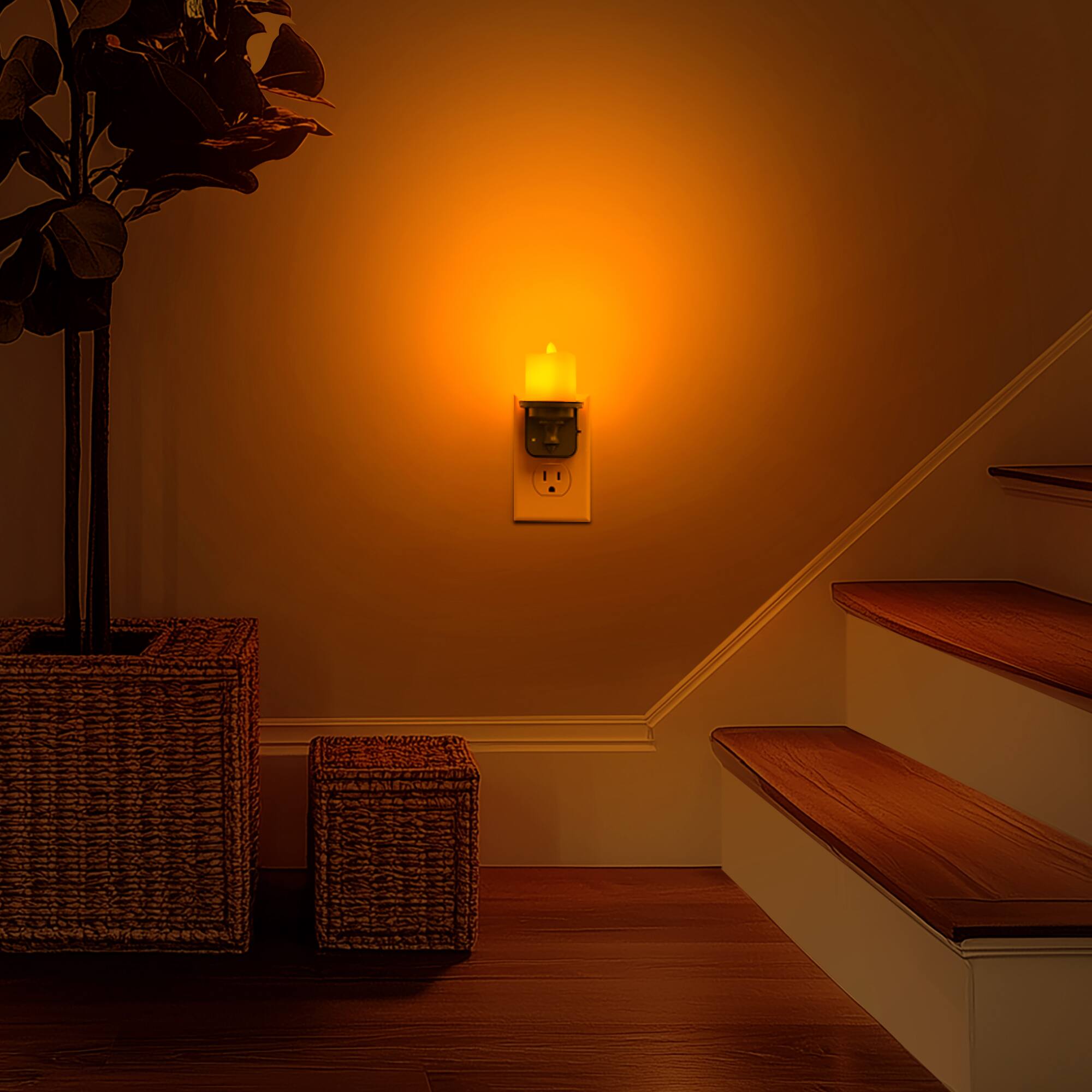 Alt View 3. Jandcase - JANDCASE 2-Pack 1W  Plug-in Night Light, Amber Glow, Candle Design with Slide Dimmer 0-100%, Dusk-to-Dawn Sensor - Black.