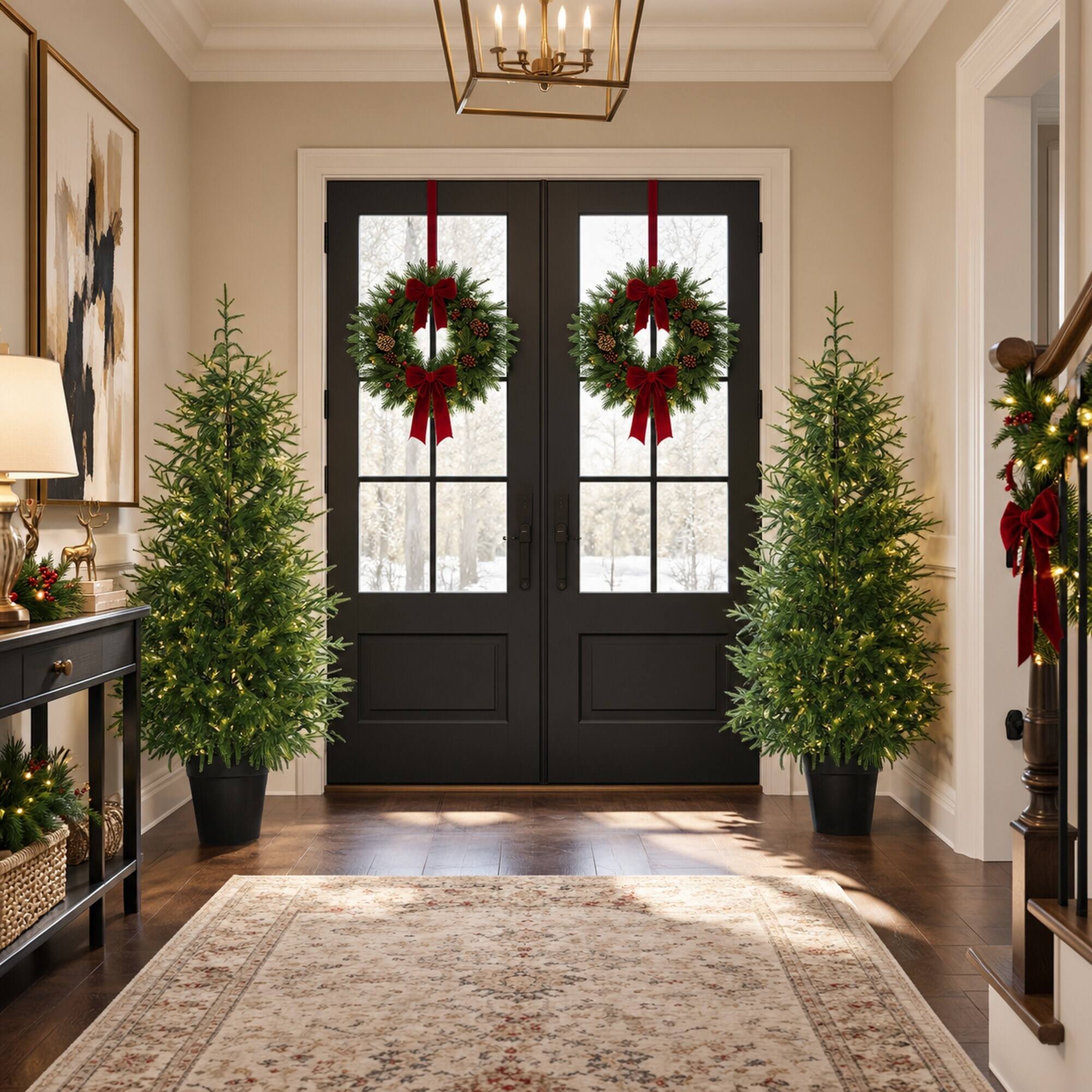 Alt View 2. RYHNUYNE - 4FT Norfolk Pine Christmas Tree Set of 2 With 133 Molded Tips and Pot Base - Green.