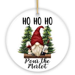 OrnamentallyYou - Ho Ho Ho Pass the Merlot Wine Gnome Ornament Circle - Multi-colored
