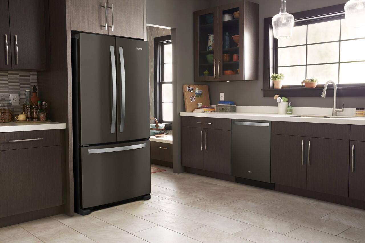 Alt View 12. Whirlpool - 22 cu. ft. French Door Refrigerator with Humidity-Controlled Crispers - Black Stainless.