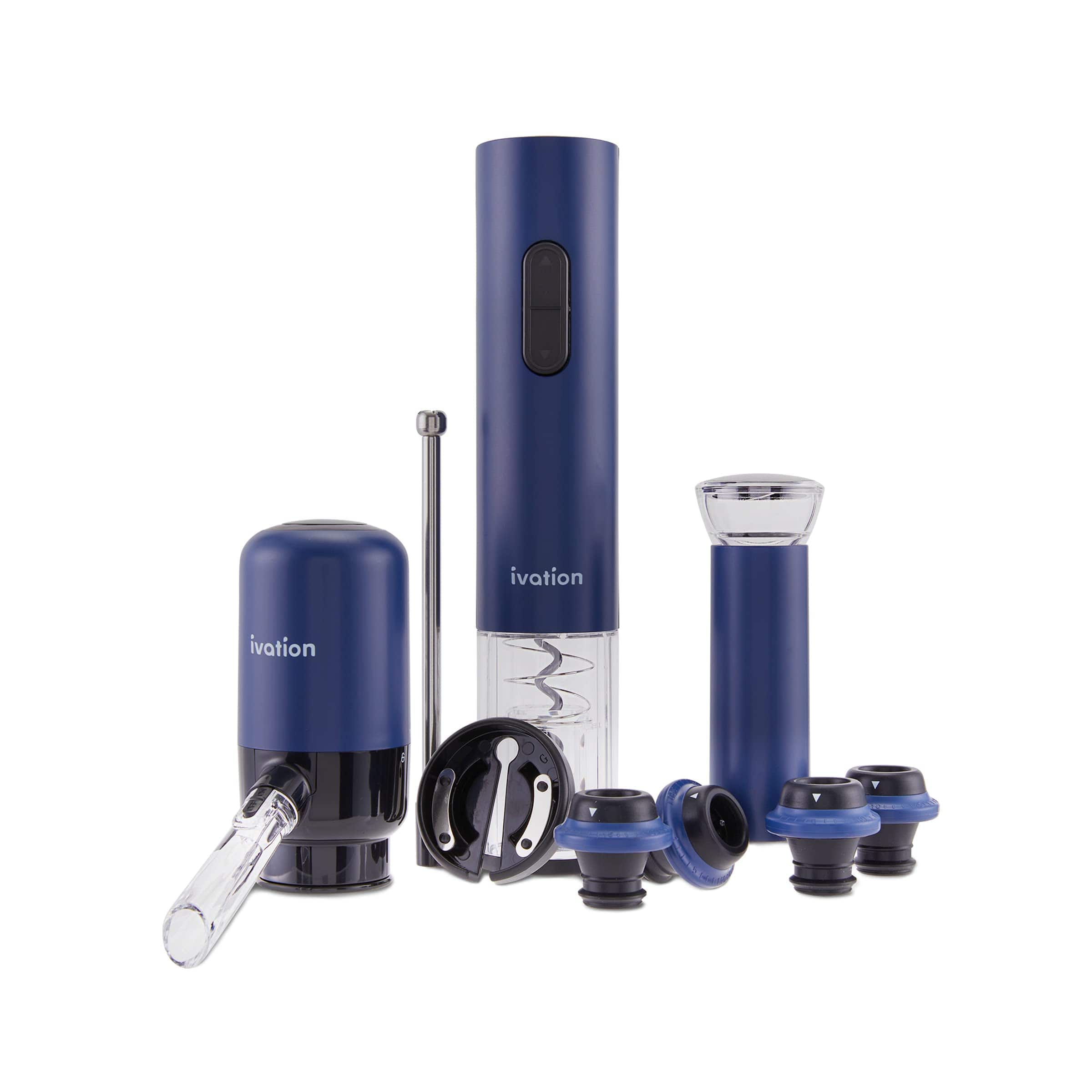 Ivation - All-in-One Wine Gift Set - Wine Accessory Kit with Automatic Electric Bottle Opener & More - Black and Navy Blue