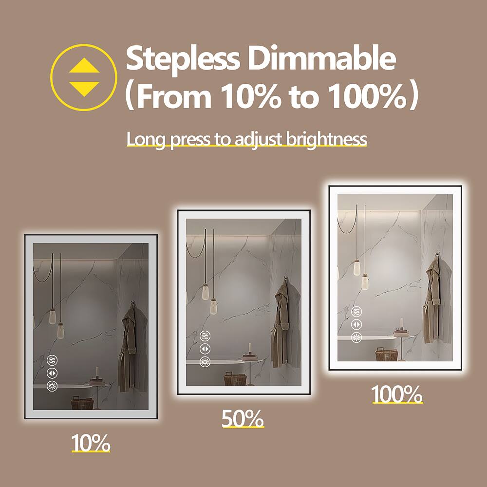 Stepless Dimmable (From 10% to 100%)  
Long press to adjust brightness  
10%  
50%  
100%