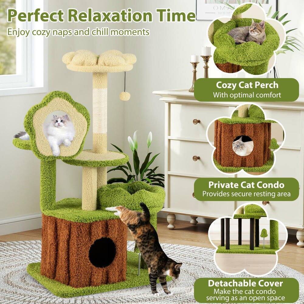 Perfect Relaxation Time  
Enjoy cozy naps and chill moments

Cozy Cat Perch  
With optimal comfort

Private Cat Condo  
Provides secure resting area

Detachable Cover  
Make the cat condo serving as an open space