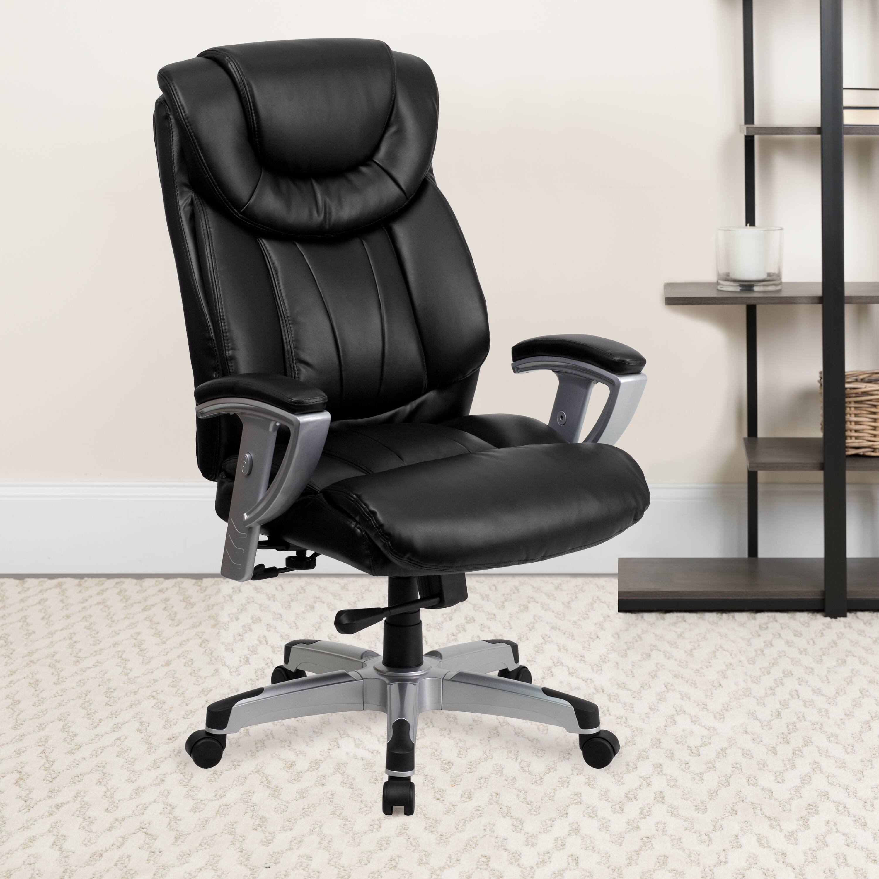 Alt View 1. Emma + Oliver - 400 lb. Big & Tall High Back Ergonomic Office Chair, Silver Adjustable Arms - Black LeatherSoft.