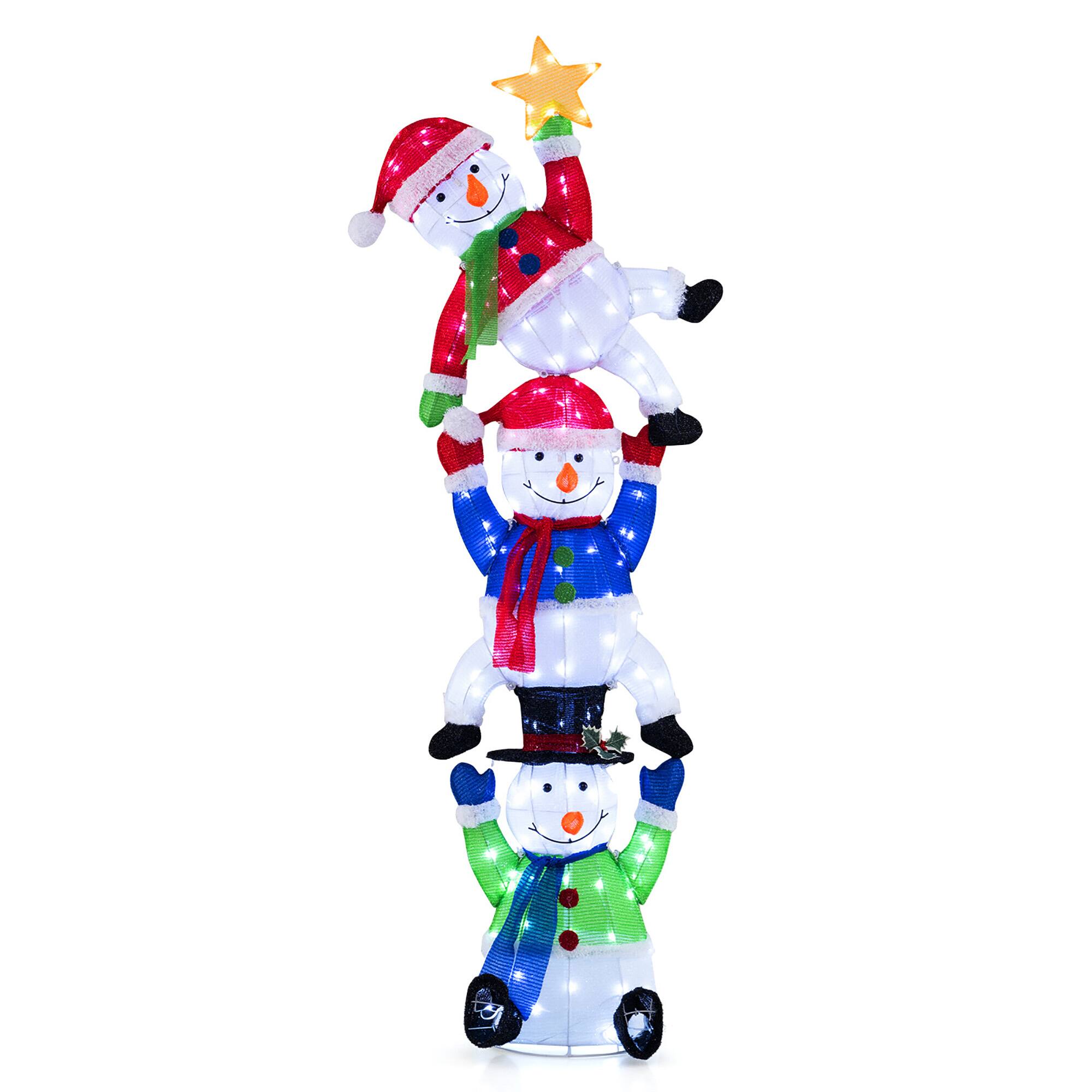 Alt View 9. Gymax - Gymax 6 ft 3D Pre-Lit Christmas Stacked Snowman w/ 155 LED Lights Zip Ties & Stakes - Multicolor.