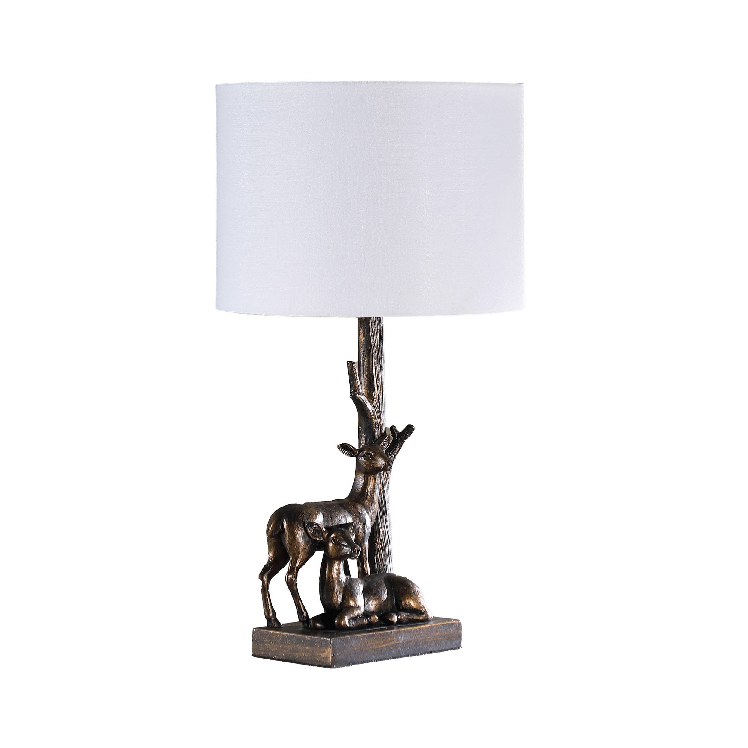 Angle. Manhattan Lane - 20 Inch Accent Table Lamp, Dual Roe Deer Design, Drum Shade - Bronze, White.
