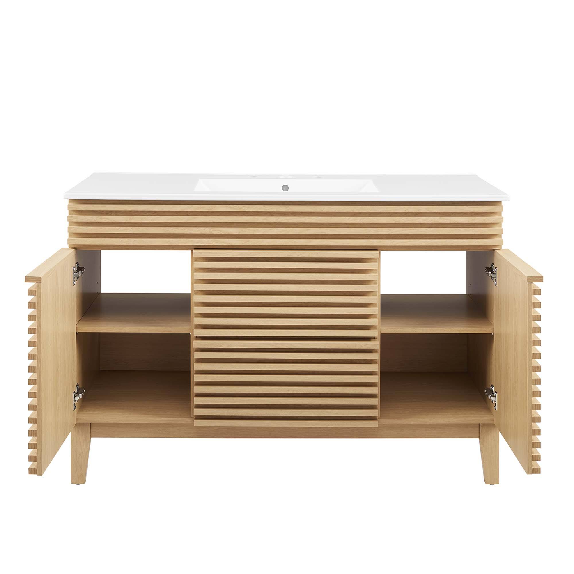 Alt View 4. Modway - Render 48" Bathroom Vanity with White Basin Included - Oak White.