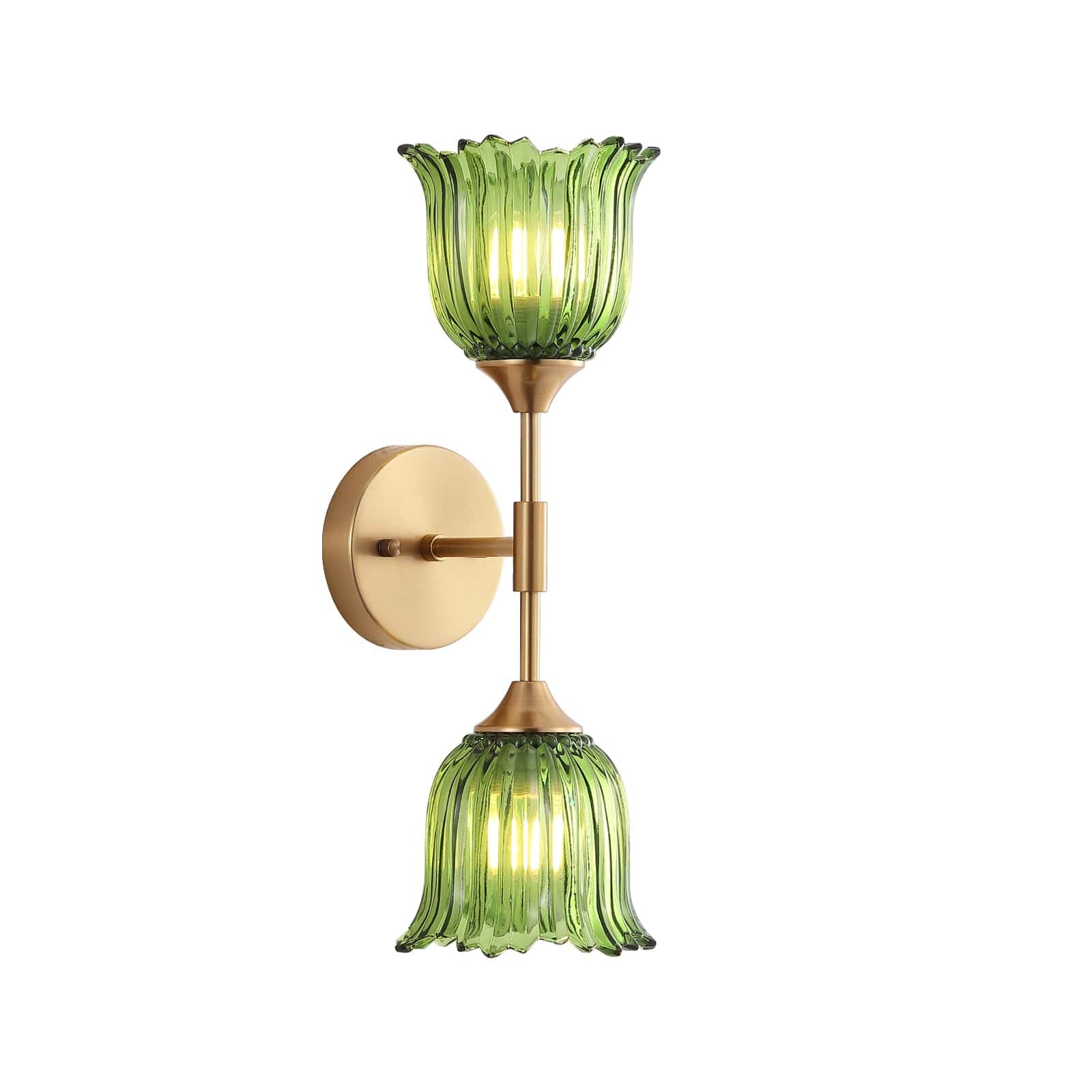 TECH SAFARI - s Wall Sconce With Glass Shades Modern Mid Century Bathroom Vanity Light Fixtures Industrial Brushed Brass - Gold/Green Glass Shades-2-Lights