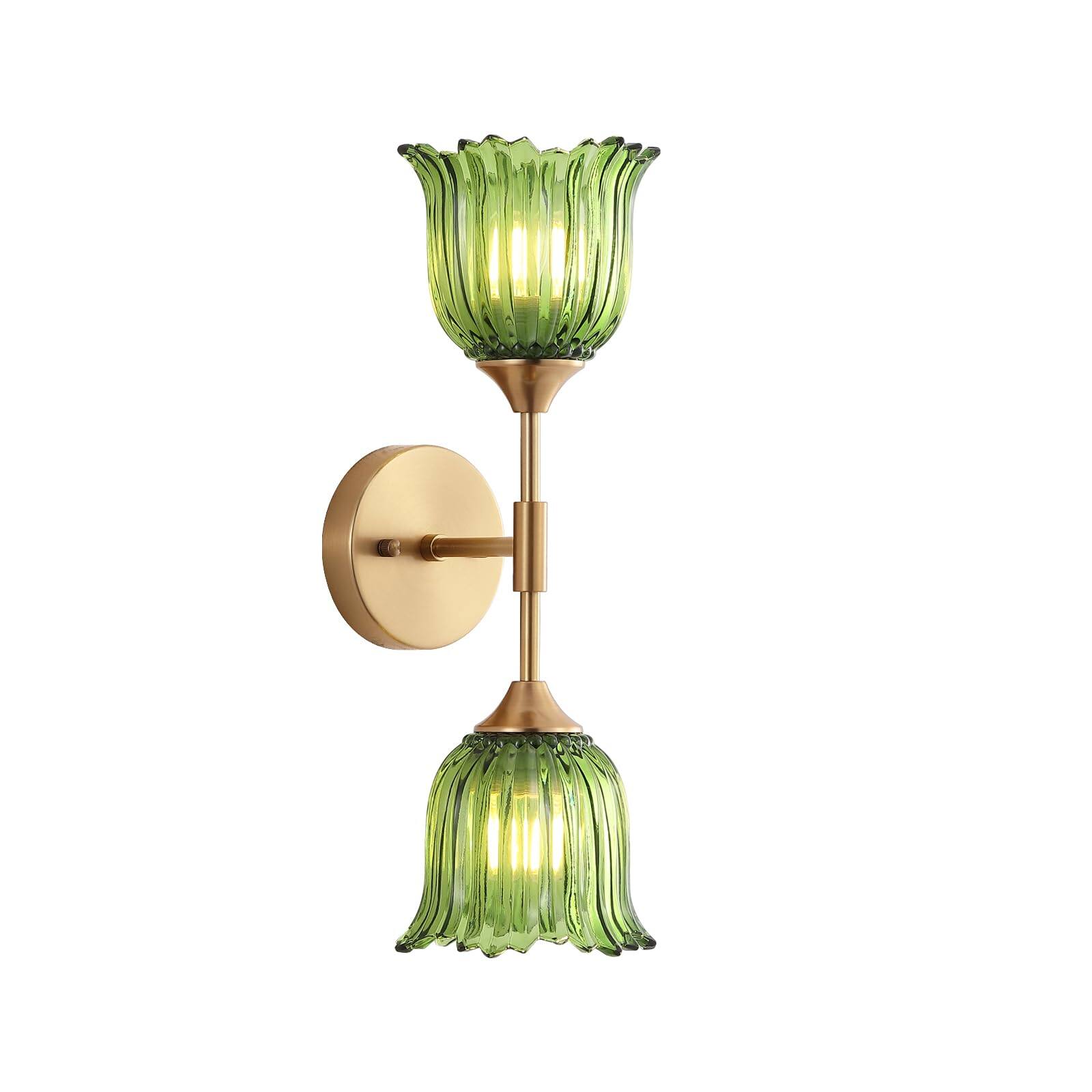 Front. TECH SAFARI - s Wall Sconce With Glass Shades Modern Mid Century Bathroom Vanity Light Fixtures Industrial Brushed Brass - Gold/Green Glass Shades-2-Lights.