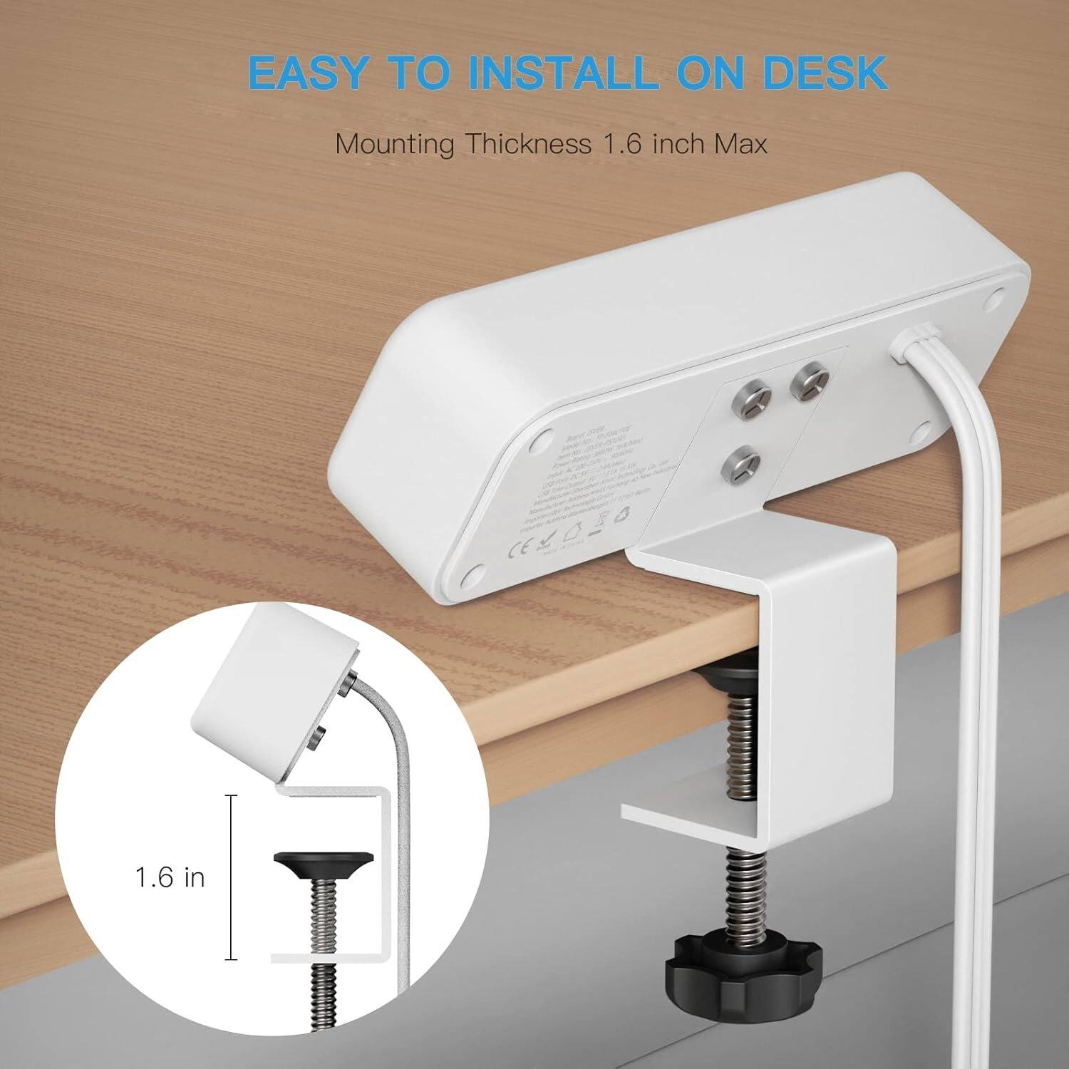 EASY TO INSTALL ON DESK Mounting Thickness 1.6 inch Max 1.6 in