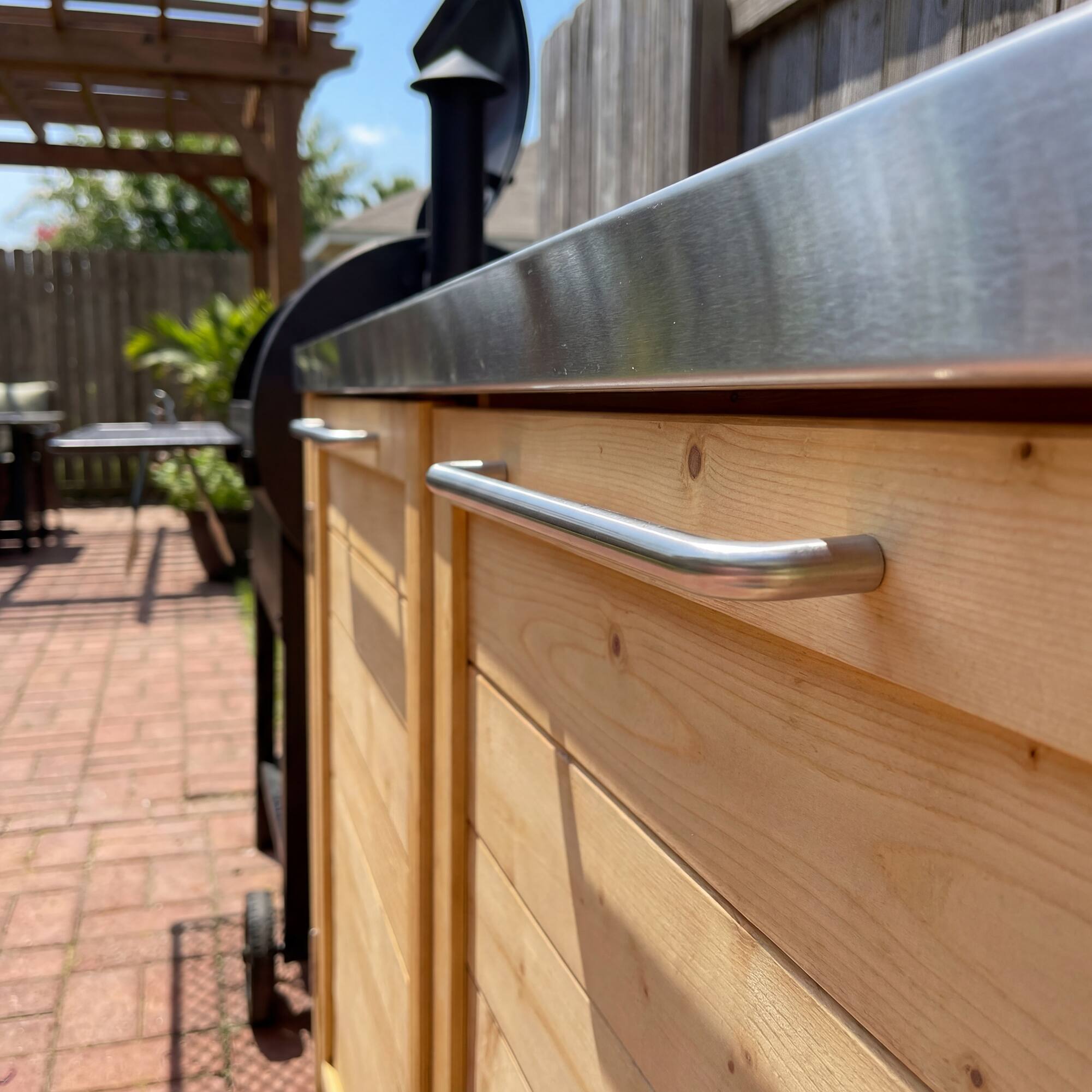 Alt View 5. Famapy - Modular Solid Cedar Outdoor Kitchen Cabinets - All-Weather Storage with Stainless Steel Top for Patio, Grill Station - Wooden.