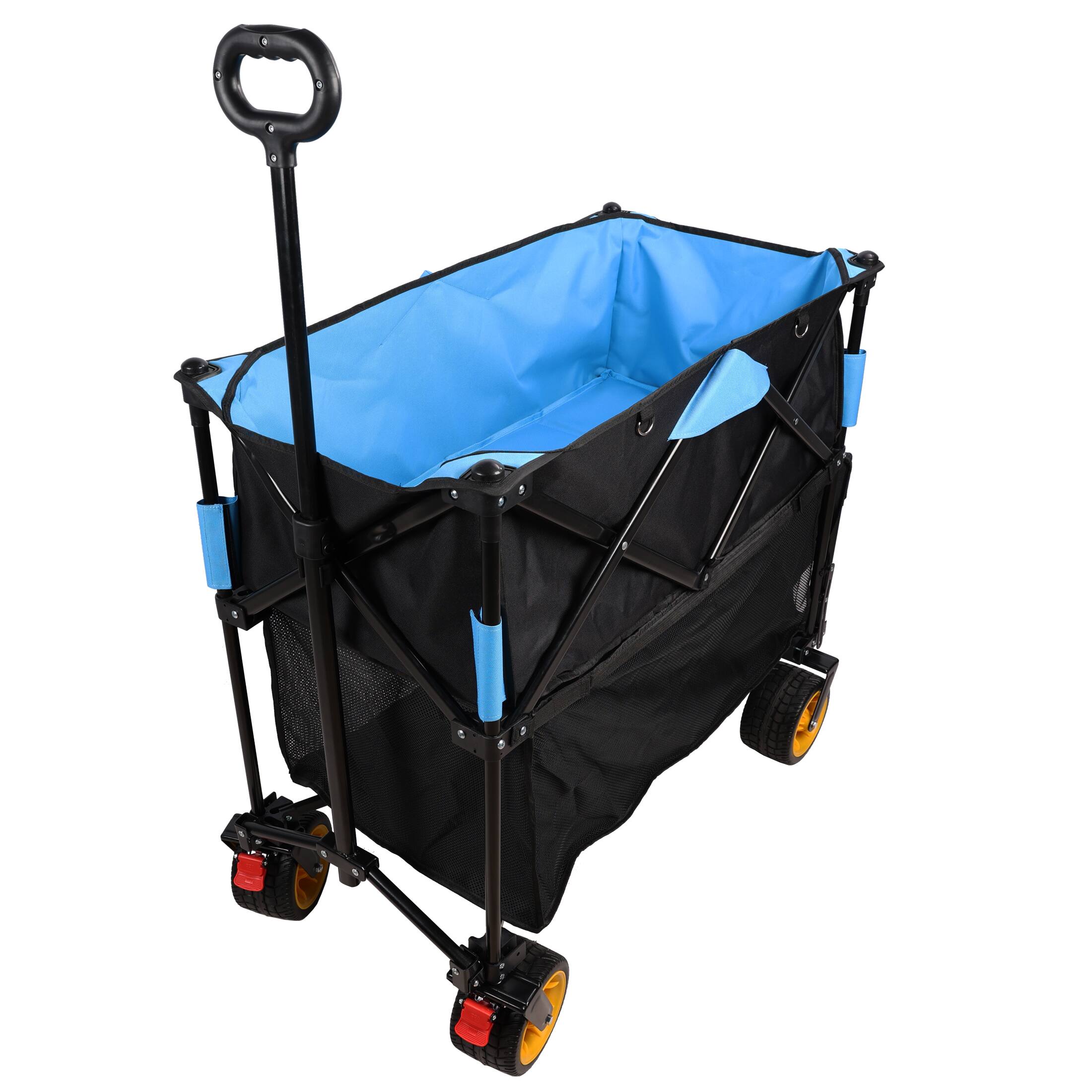 Angle. APRILSOUL - Big large capacity Folding cart Extra Long Extender Wagon Cart Folding Wagon Garden Shopping Beach Cart black blue - Black.