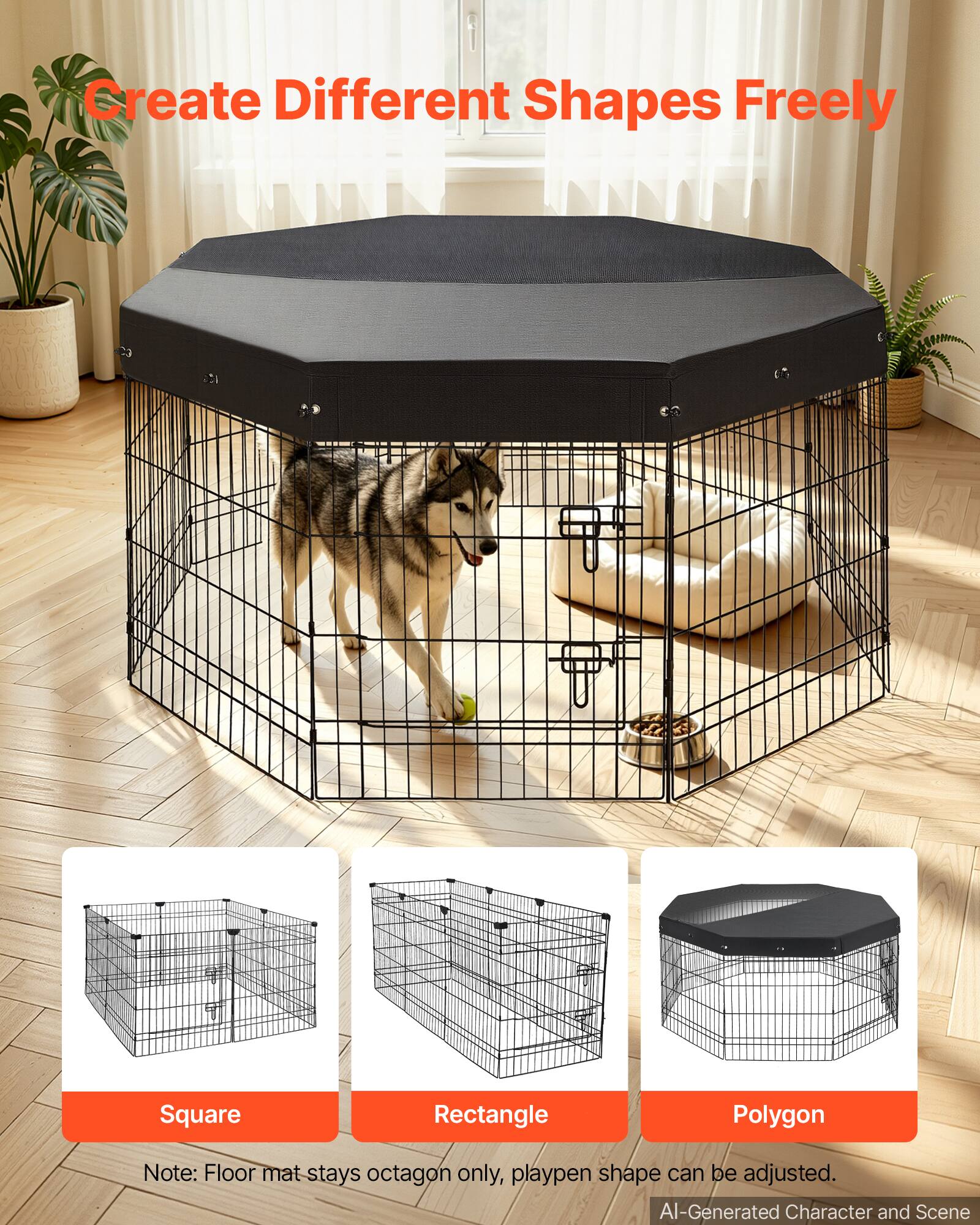 Create Different Shapes Freely

Square Rectangle Polygon

Note: Floor mat stays octagon only, playpen shape can be adjusted.

AI-Generated Character and Scene