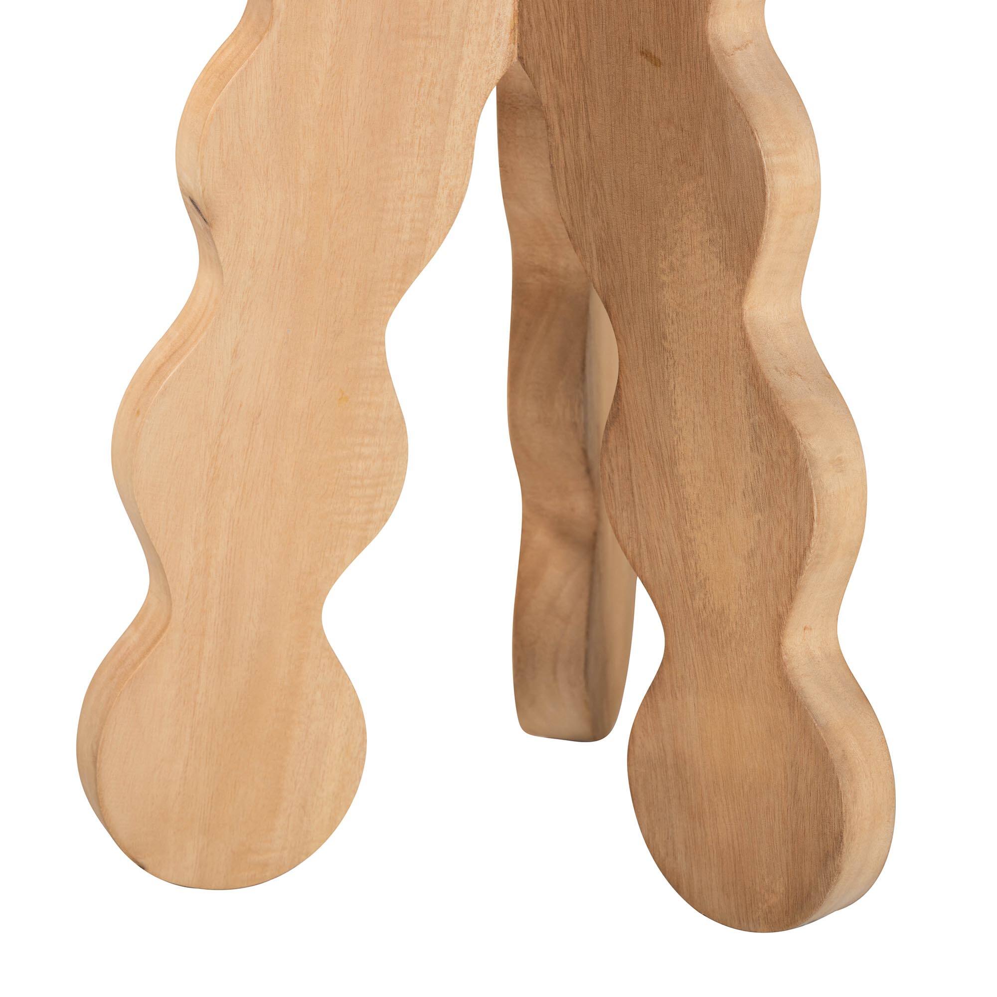Back. bali & pari - Sino Acacia Wood Multipurpose Accent Stool - Sculptural End Table with Wavy Tripod Base - Natural Brown.