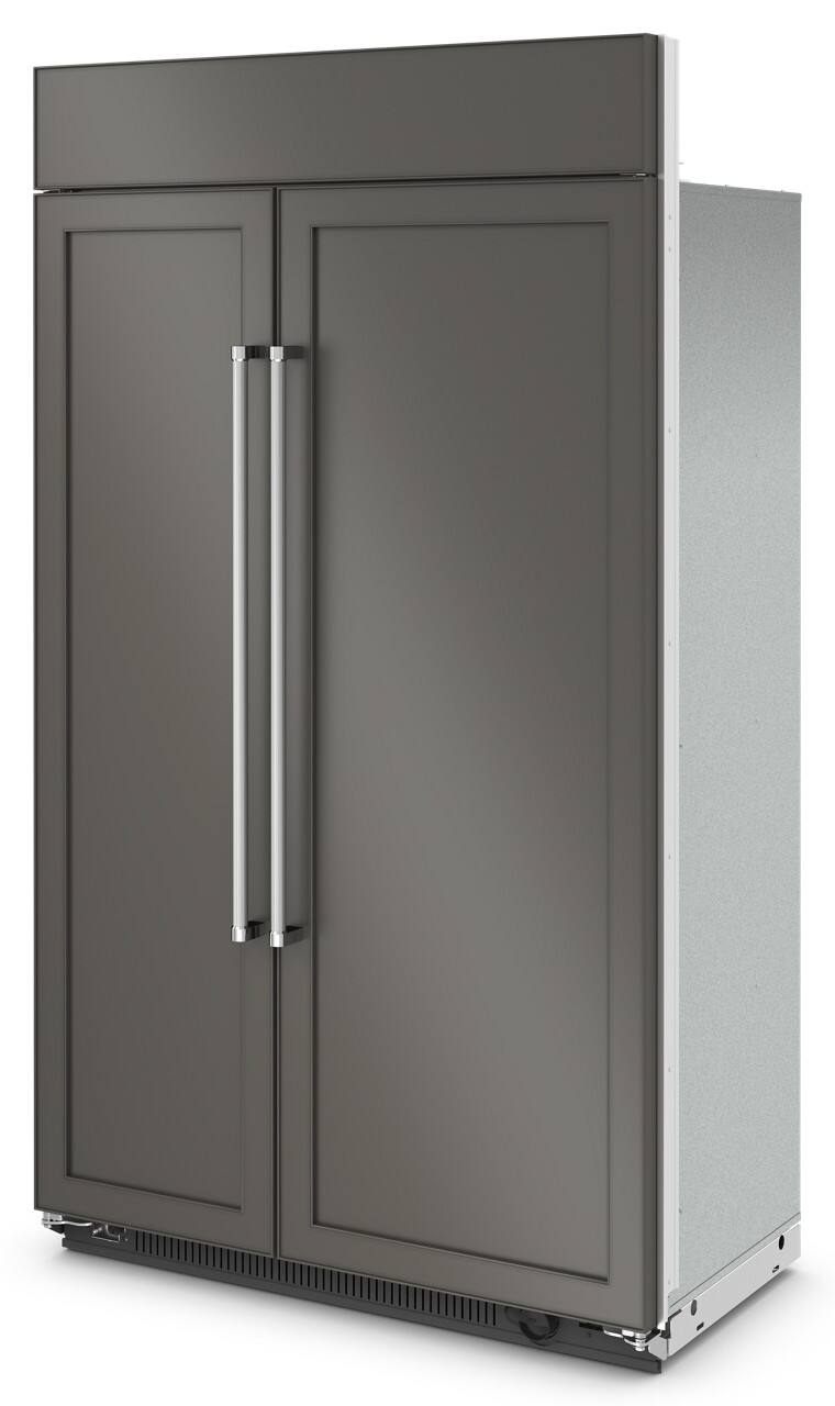 Left. KitchenAid - 30 Cu. Ft. Side-by-Side Refrigerator with Under-Shelf Prep Zone - Custom Panel Ready.