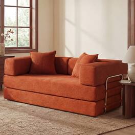 Dyonery - 65"Folding Sofa Bed Convertable Corduroy Couch Floor Sleeper 4-in-1 DIY Combination Modular Sofa Fold Out Comfy sofa. - Orange