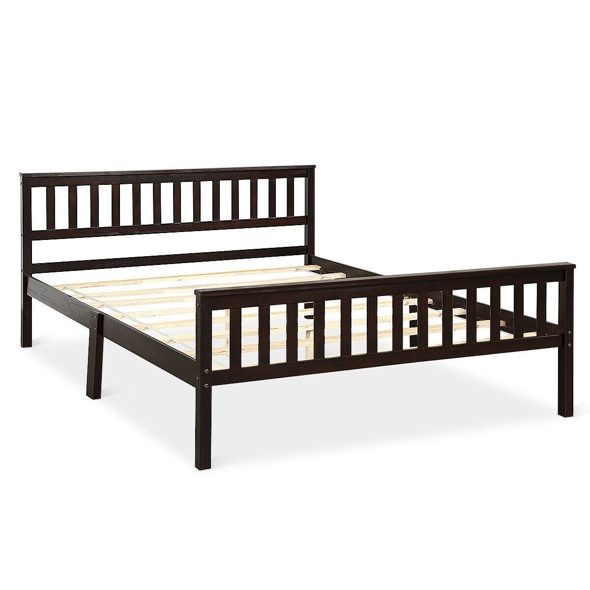 Alt View 1. Gymax - Gymax Wood Bed Frame Wood Slats Support Platform W/ Headboard &Footboard Queen Size - Espresso.